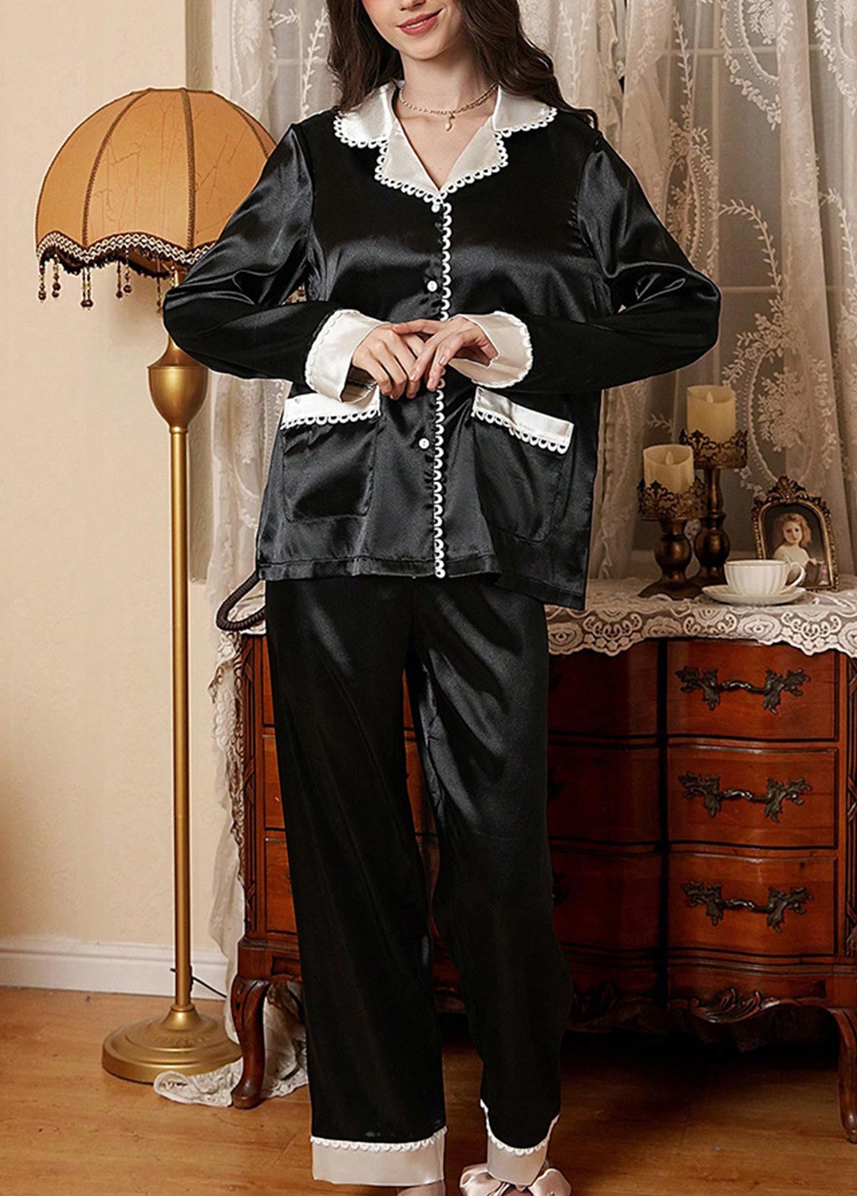 Black Long Sleeve Lounge Top and Pants | picture 