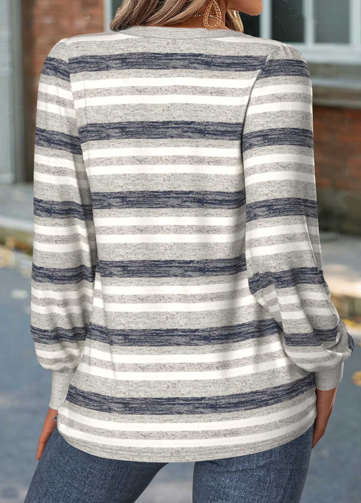 Light Grey Marl Tummy Coverage Striped T Shirt | picture 