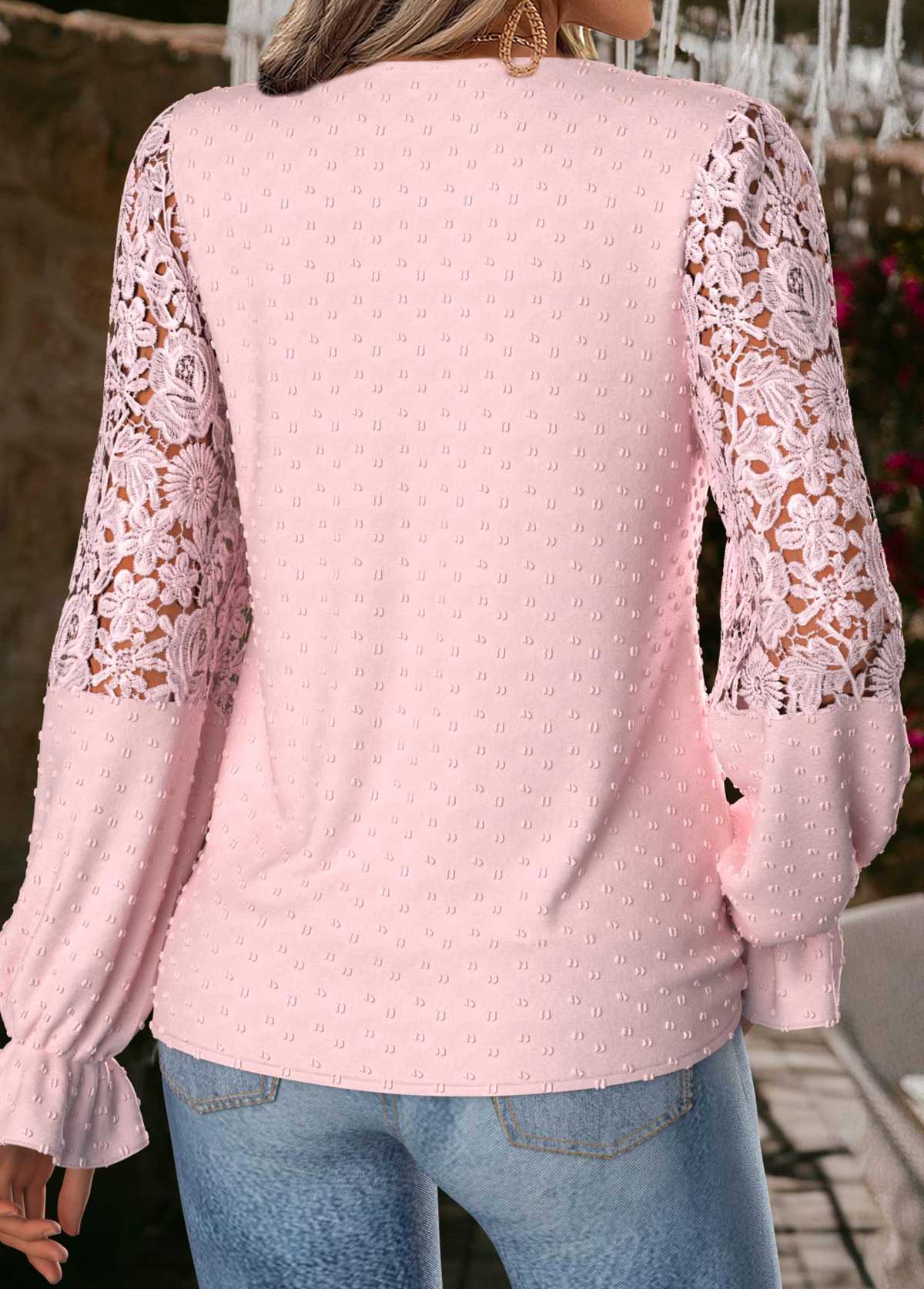 Light Pink Tummy Coverage Long Sleeve V Neck Blouse | picture 