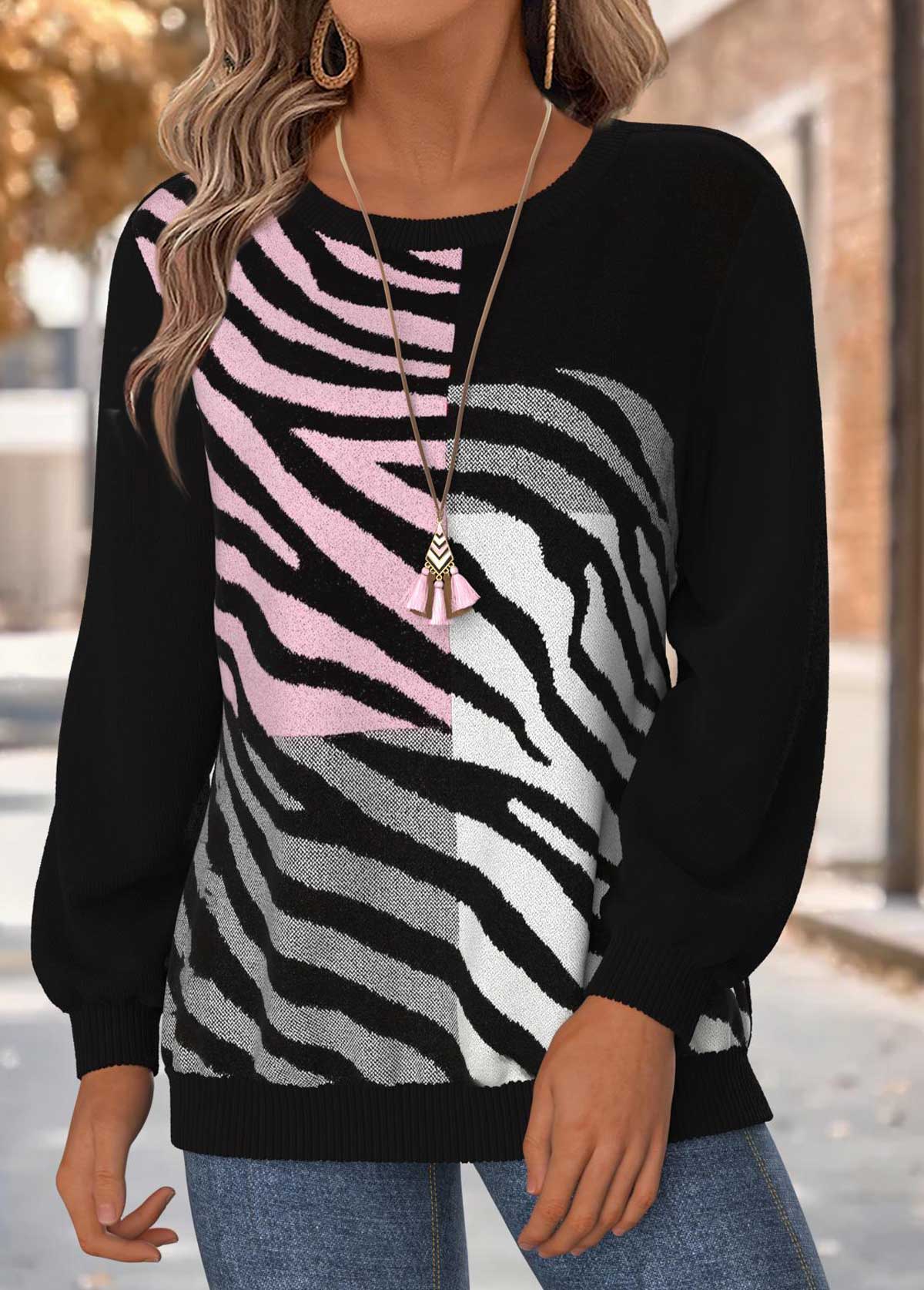 Black Tummy Coverage Geometric Print Long Sleeve Sweatshirt | picture 