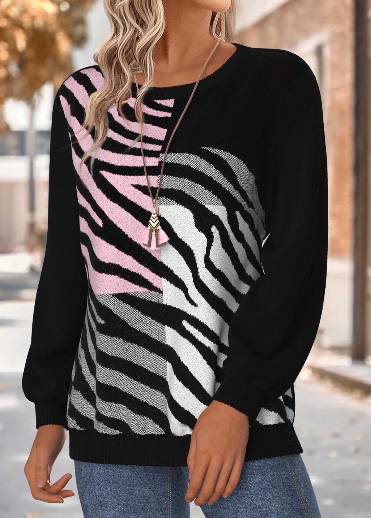 Black Tummy Coverage Geometric Print Long Sleeve Sweatshirt | picture 