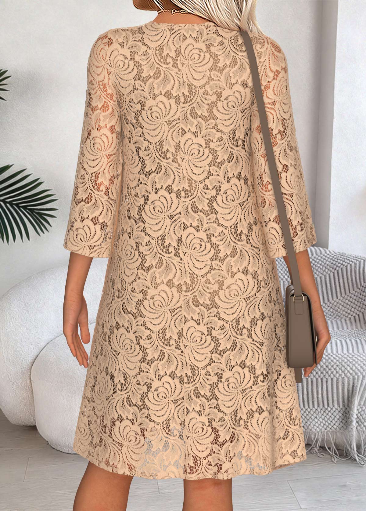 Light Coffee Tummy Coverage Short Dress and Cardigan | picture 