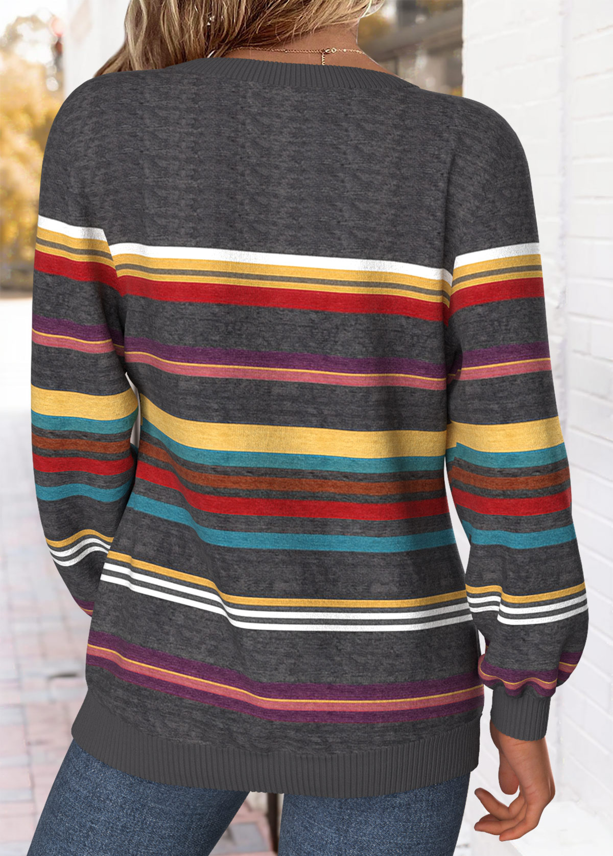 Multi Color Tummy Coverage Striped Long Sleeve Sweatshirt | picture 