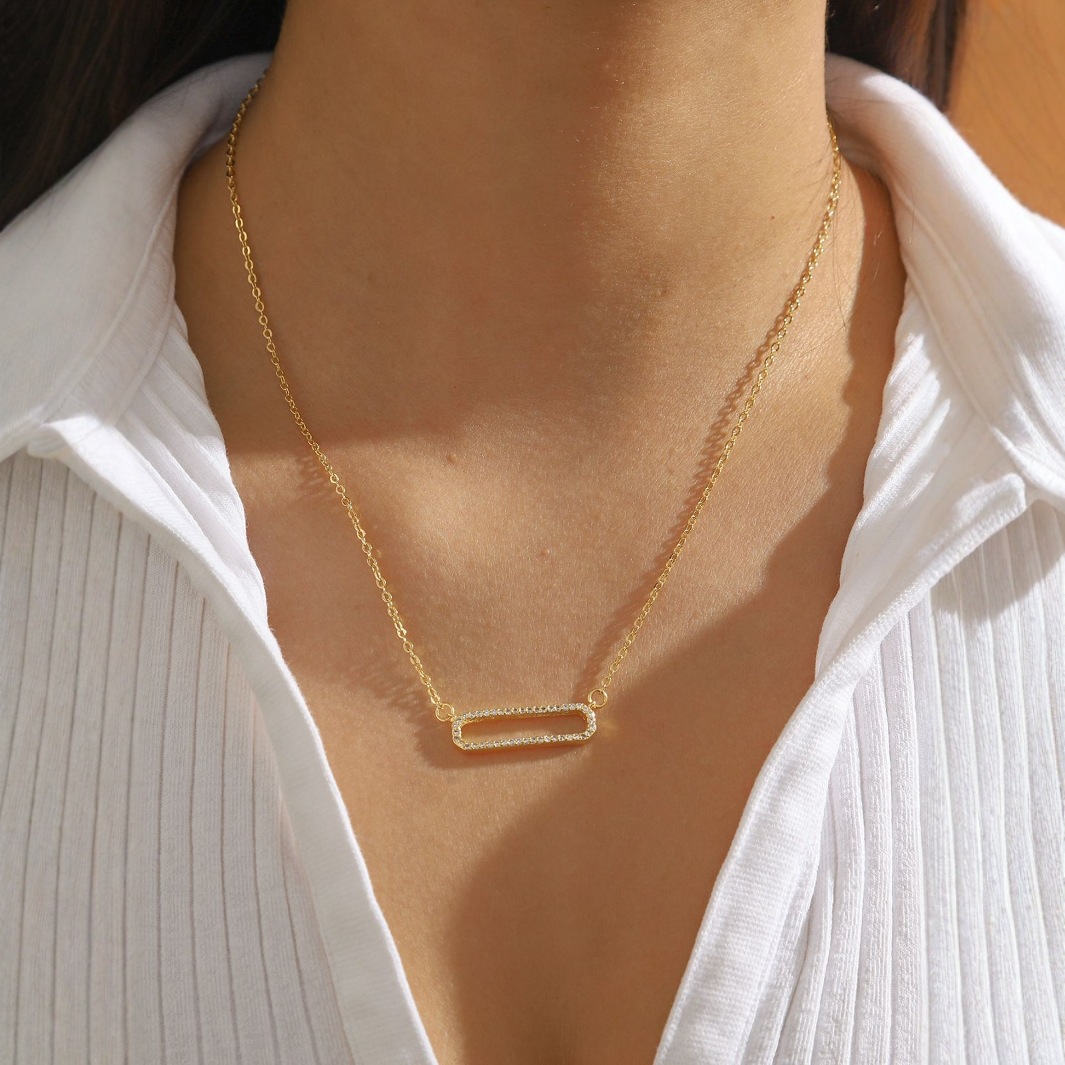 Golden Geometric Rectangle Design Alloy Necklace | picture 