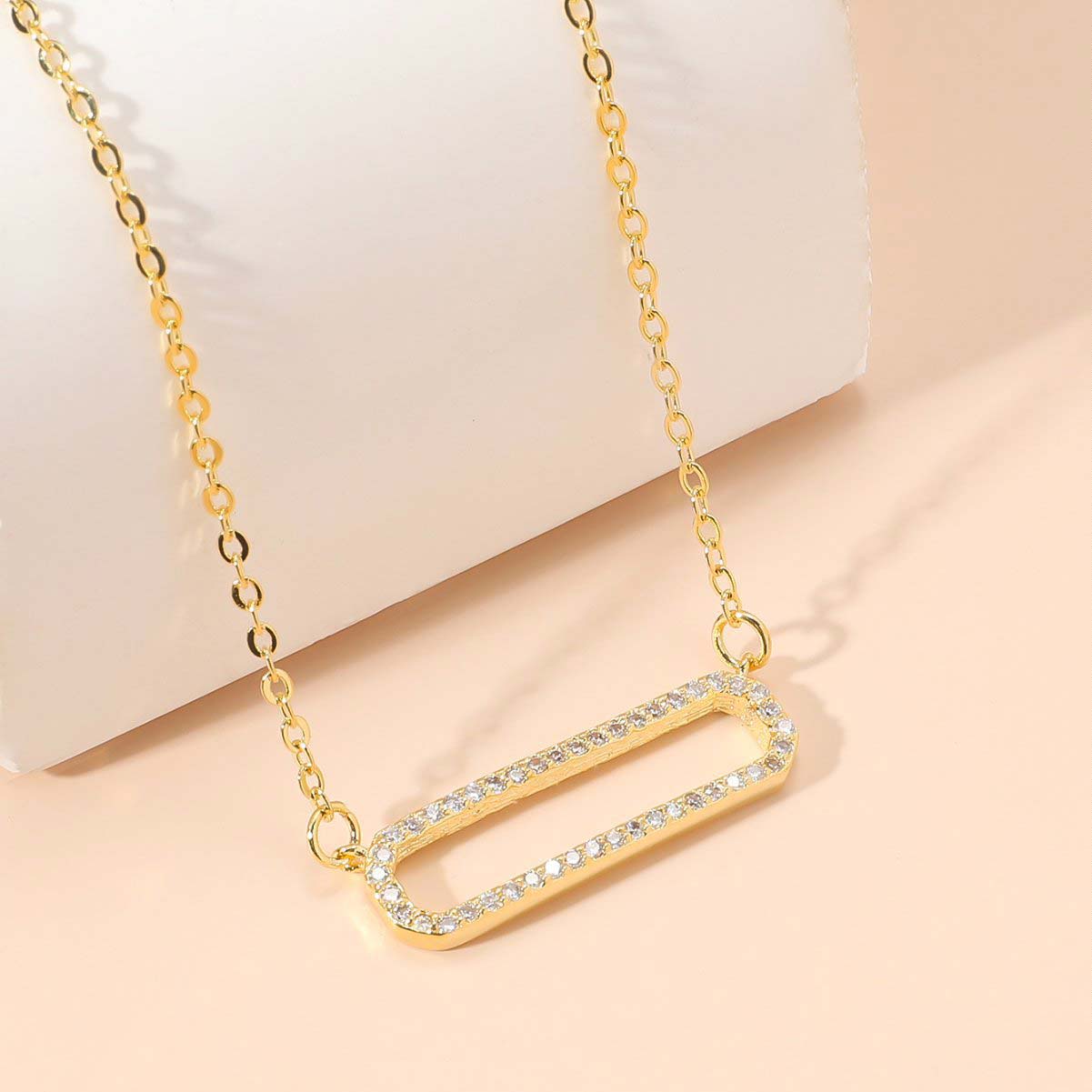 Golden Geometric Rectangle Design Alloy Necklace | picture 