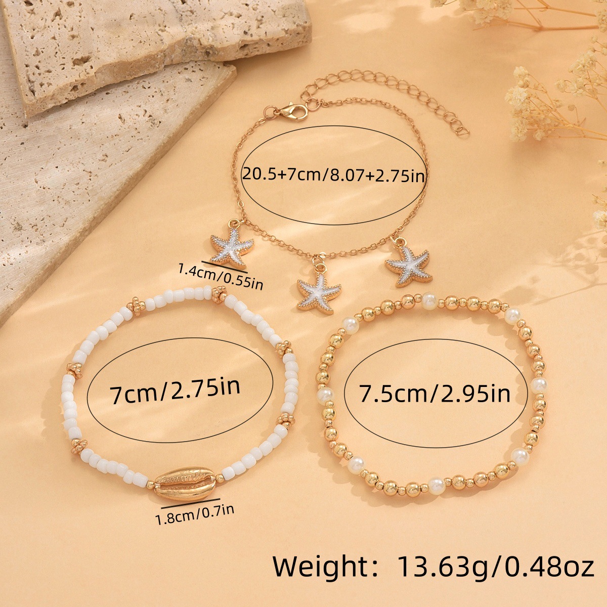 Golden Shell Starfish Seed Beads Anklets | picture 