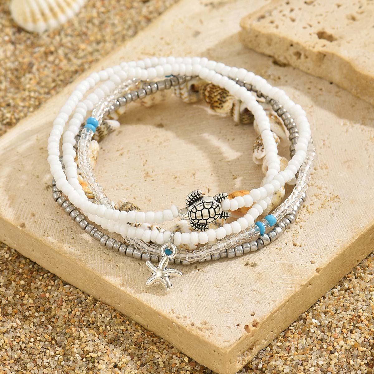 Beige Color Shell Alloy Detail Anklets | picture 
