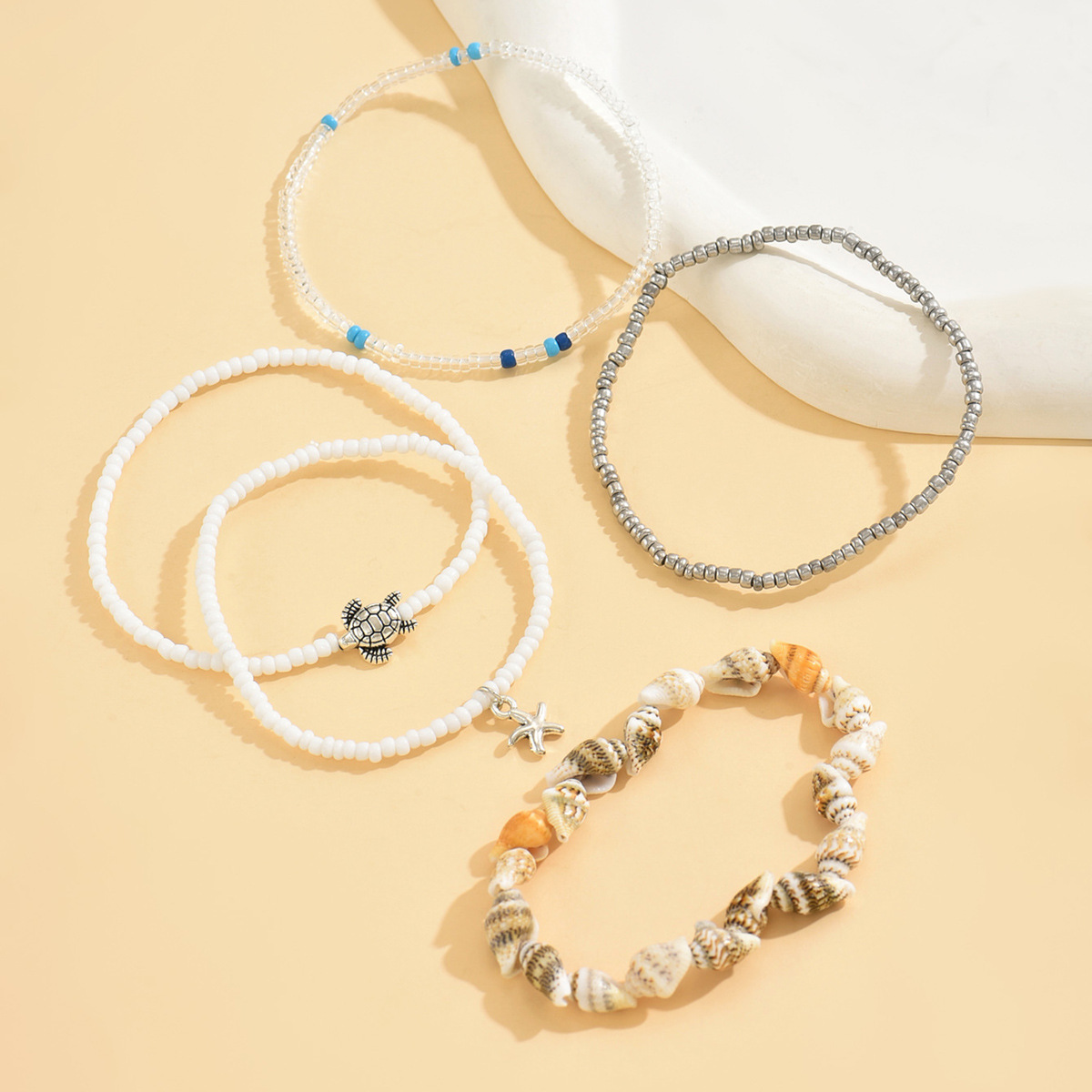 Beige Color Shell Alloy Detail Anklets | picture 