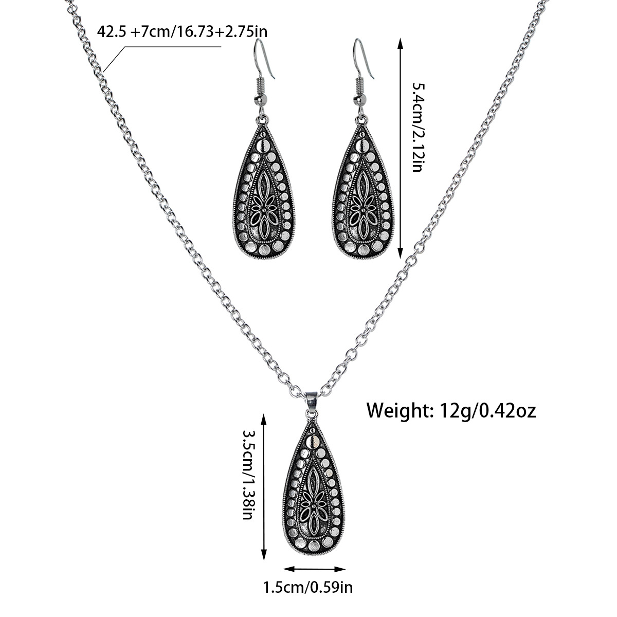 Silver Alloy Tribal Earrings and Necklace | picture 