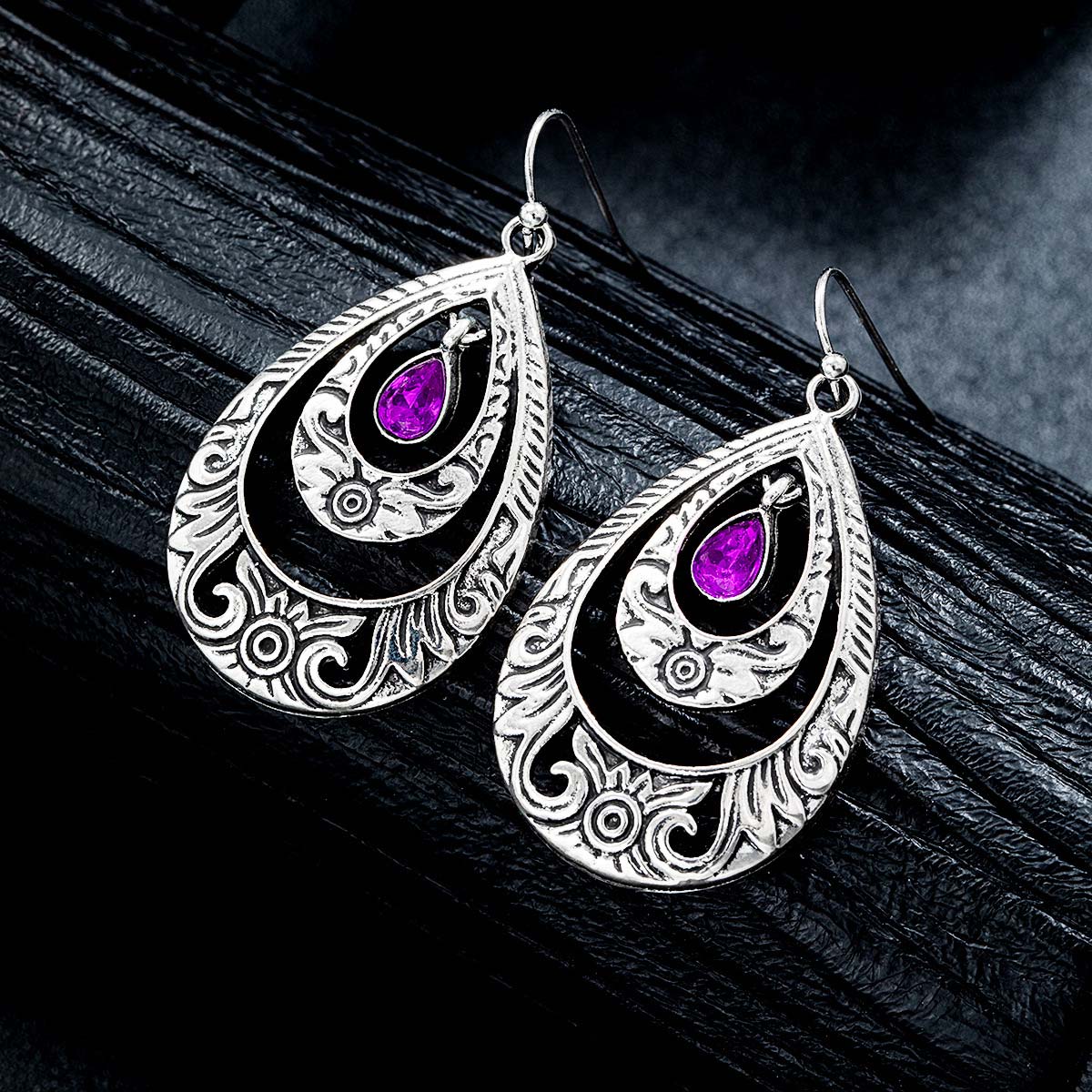 Silver Droplet Design Hollow Alloy Earrings | picture 