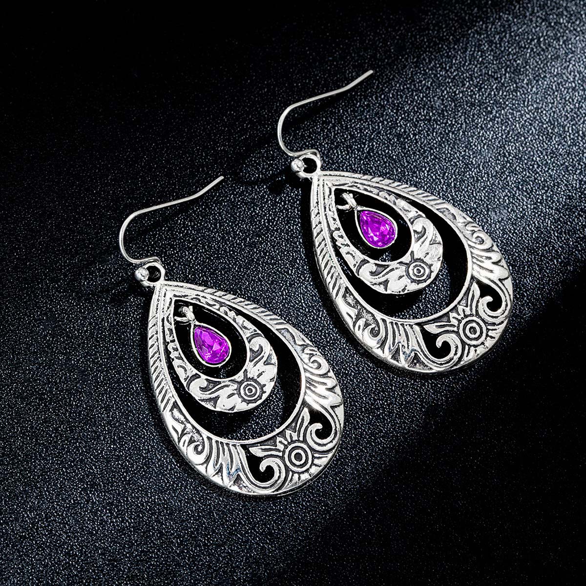 Silver Droplet Design Hollow Alloy Earrings | picture 