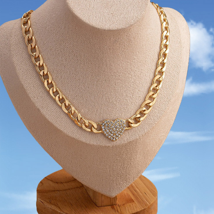 Golden Color Heart Alloy Detail Necklace | picture 