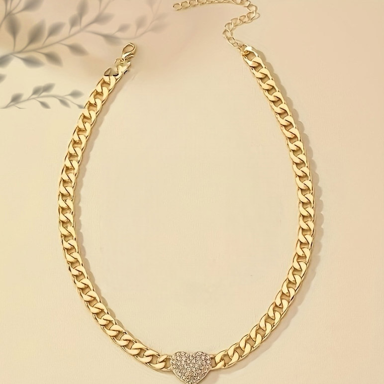 Golden Color Heart Alloy Detail Necklace | picture 