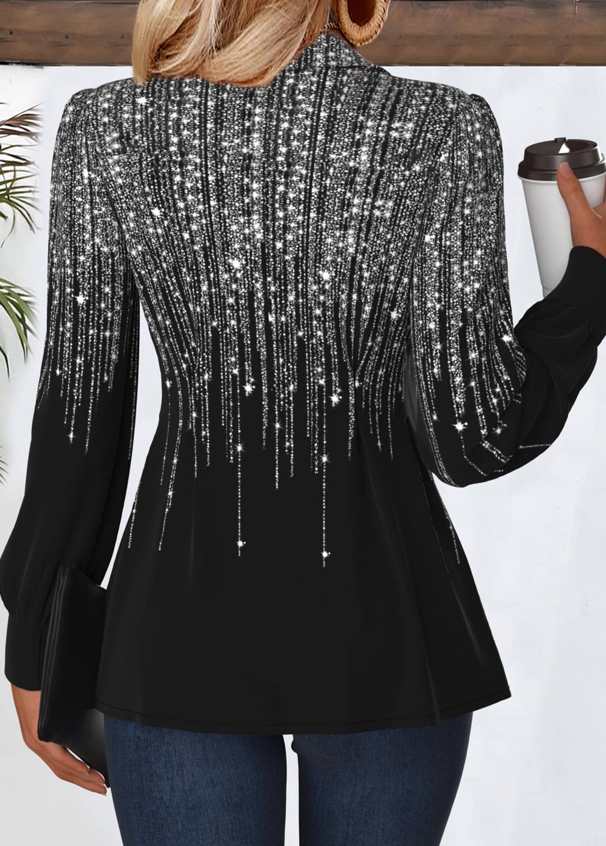 Black Tummy Coverage Geometric Print Long Sleeve Shirt | picture 