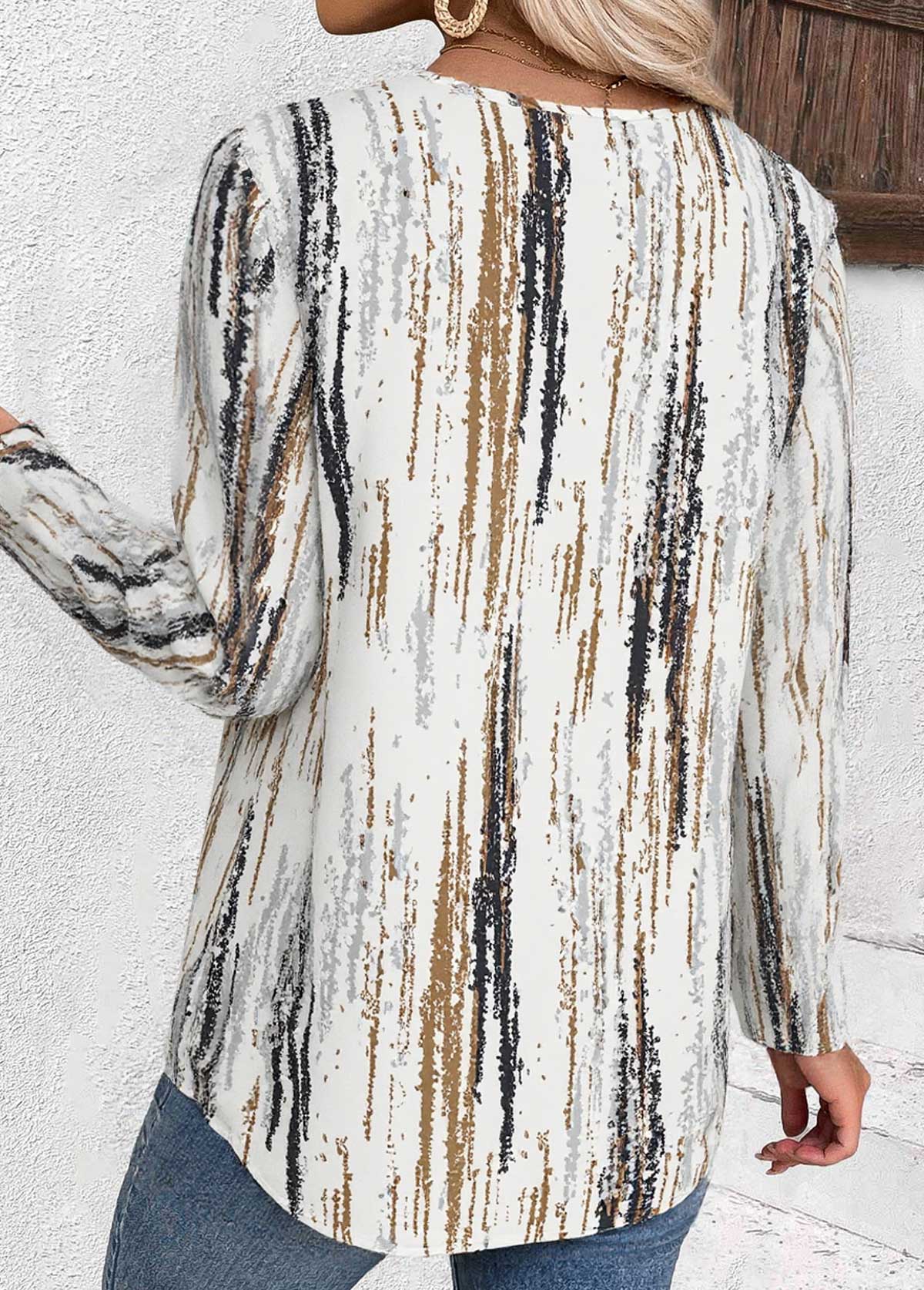 Multi Color Tummy Coverage Graffiti Print 3/4 Sleeve Blouse | picture 