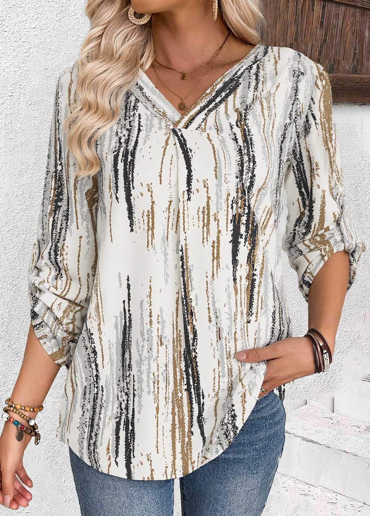 Multi Color Tummy Coverage Graffiti Print 3/4 Sleeve Blouse | picture 