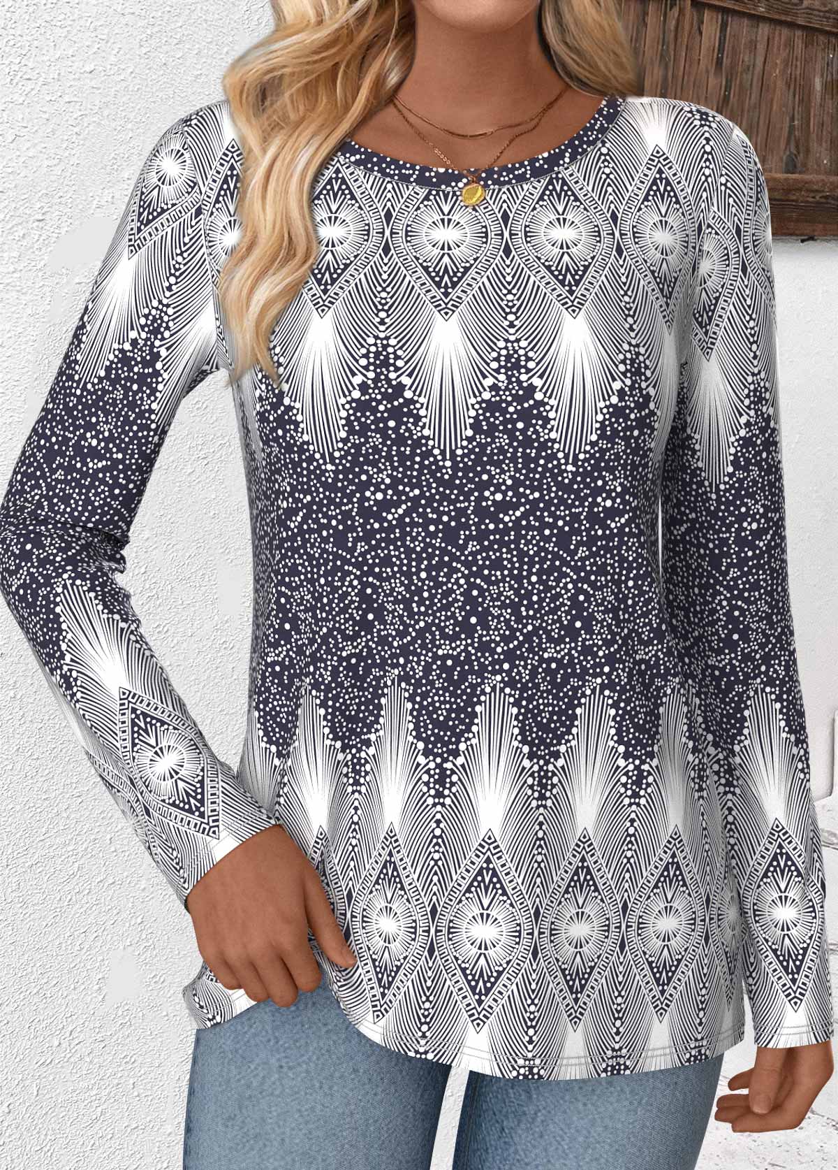 Multi Color Tribal Print Long Sleeve T Shirt | picture 