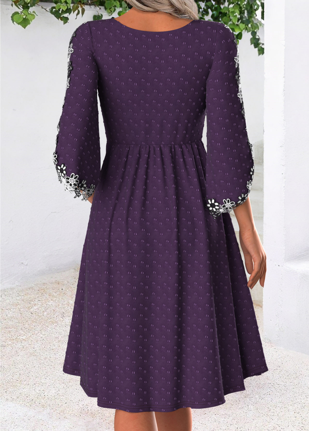 Dark Purple Tummy Coverage 3/4 Sleeve Round Neck Dress | picture 