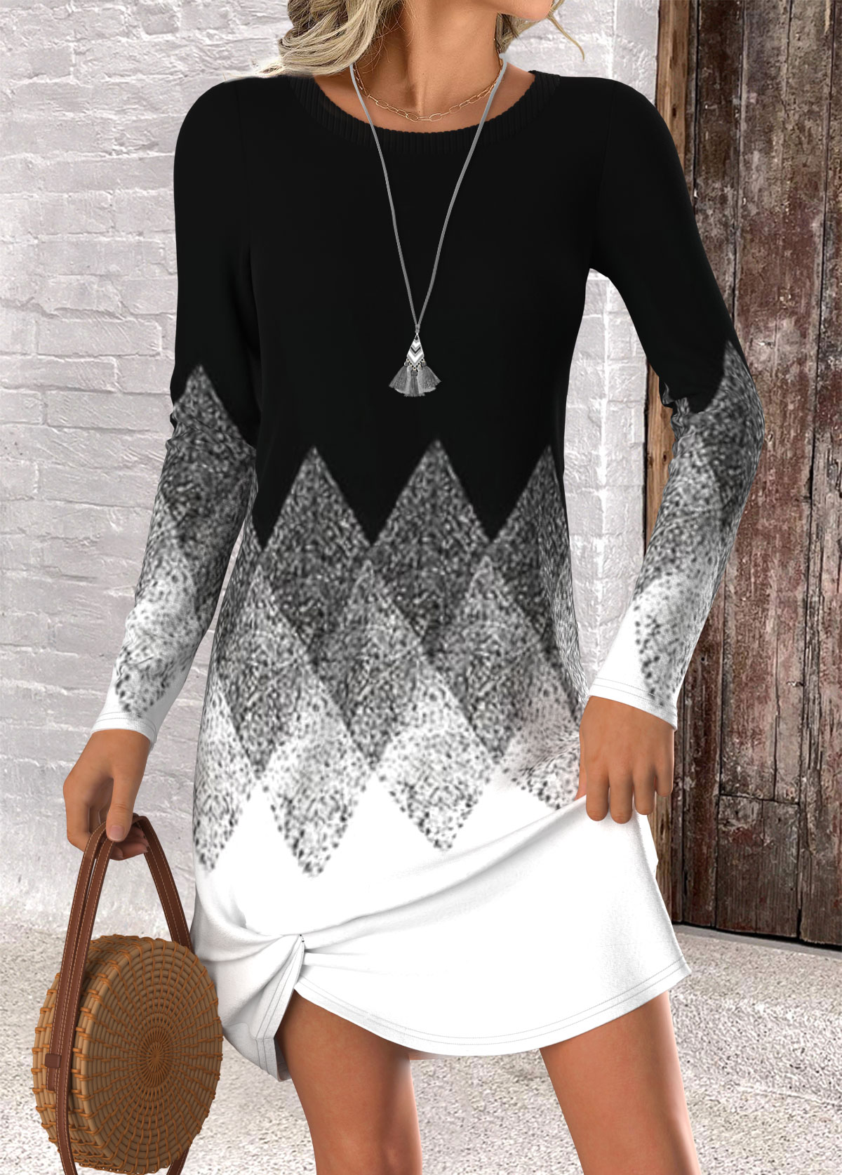 Black Tummy Coverage Ombre Short Long Sleeve Dress | picture 