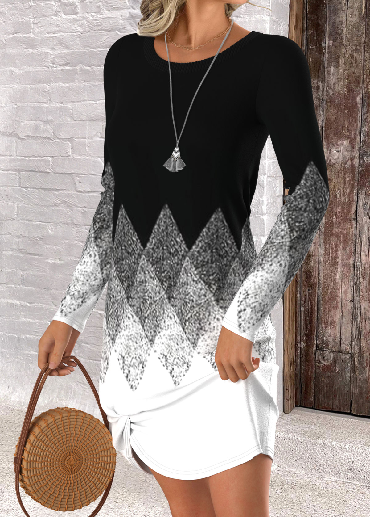 Black Tummy Coverage Ombre Short Long Sleeve Dress | picture 