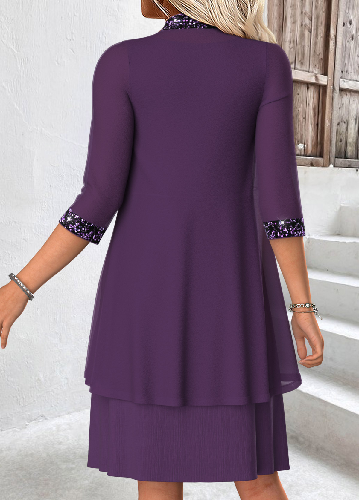 Purple Tummy Coverage 3/4 Sleeve Dress and Cardigan | picture 