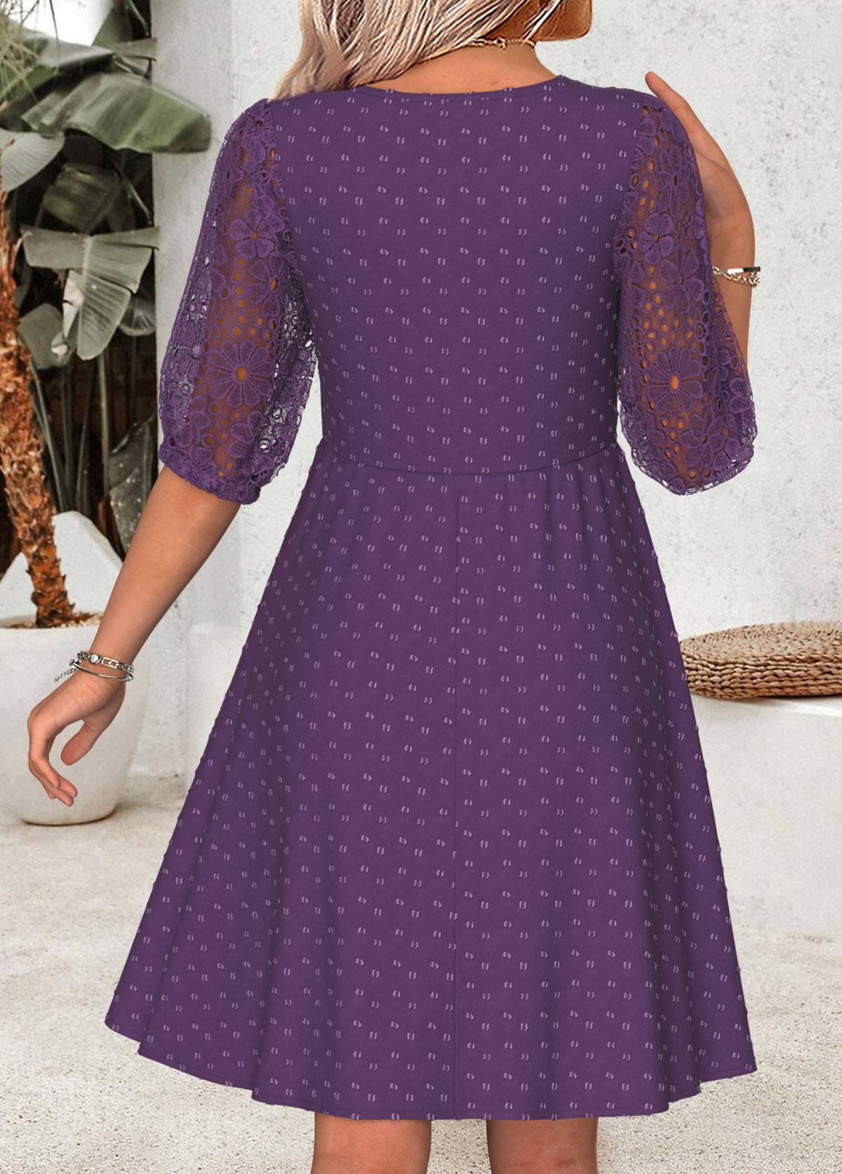 Purple Tummy Coverage Half Sleeve Round Neck Dress | picture 