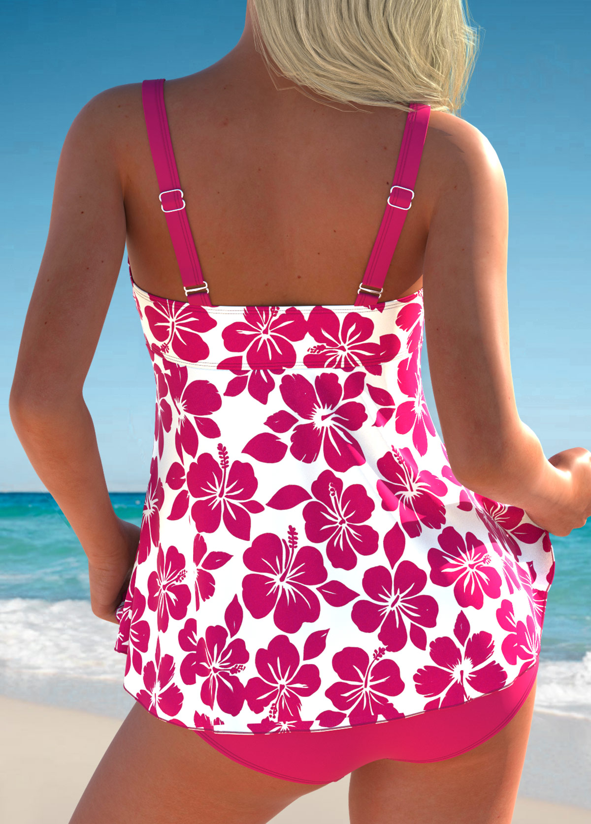 Tummy Coverage Mid Waisted Tropical Plants Print Tankini Set | picture 