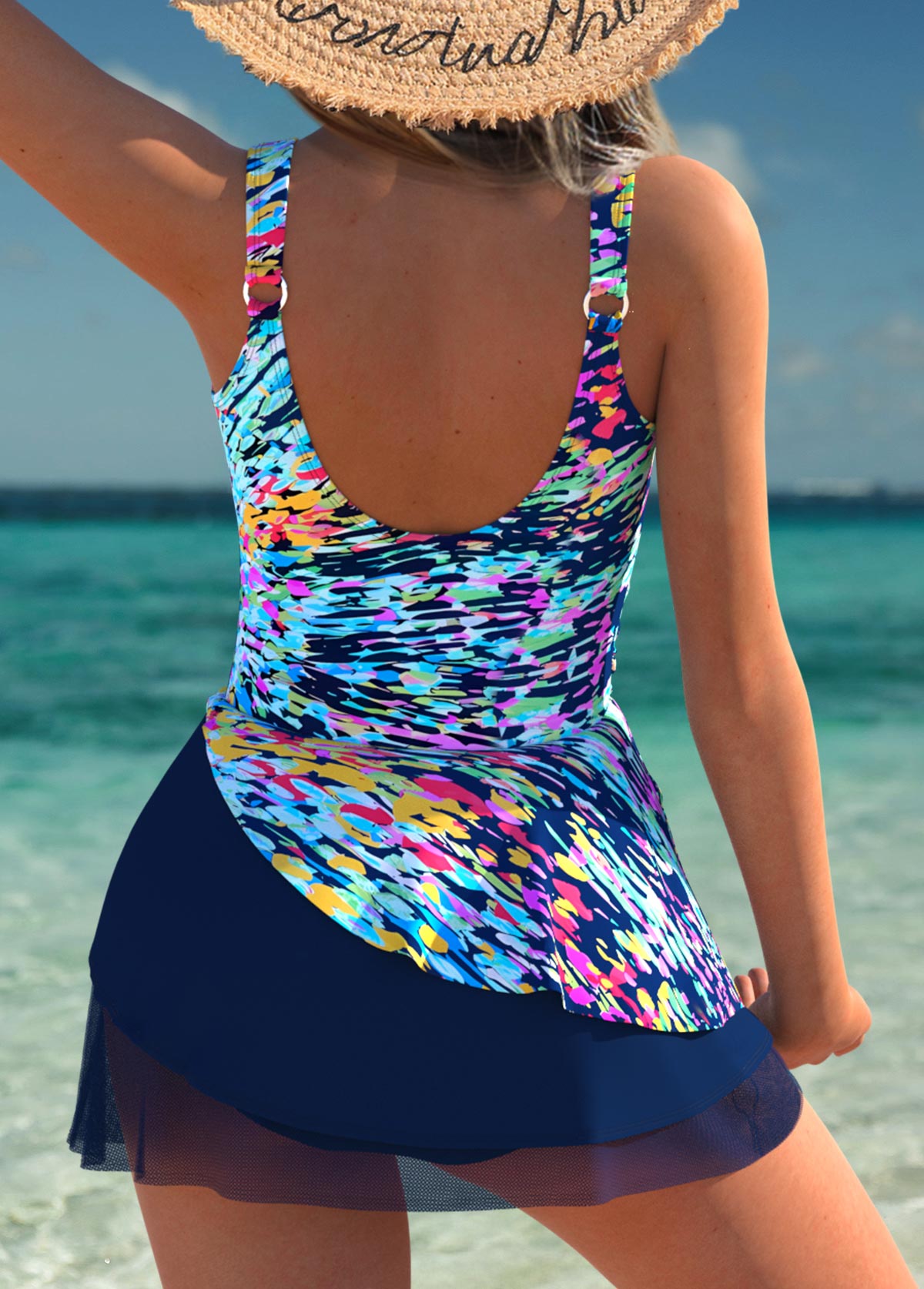 Tummy Coverage Graffiti Print Multi Color One Piece Swimdress | picture 