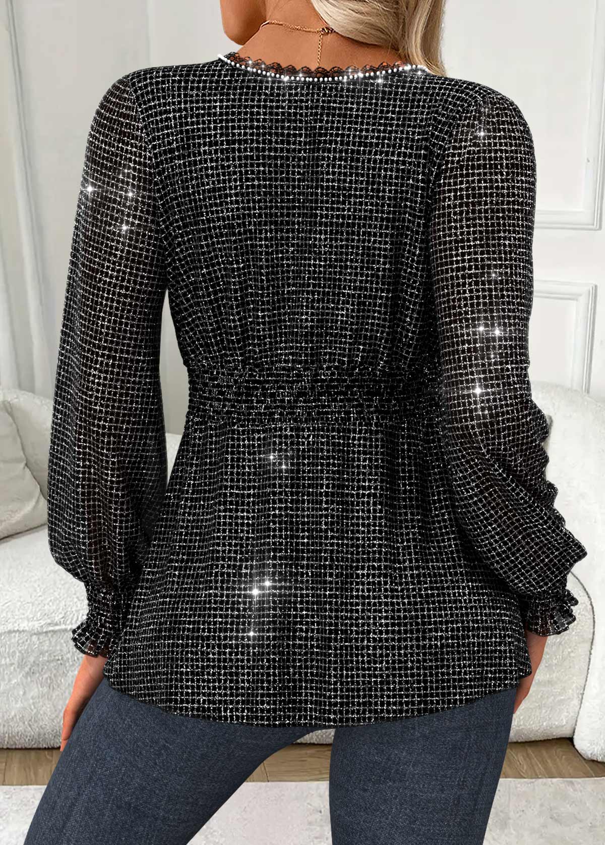 Black Corset Long Sleeve V Neck Blouse | picture 