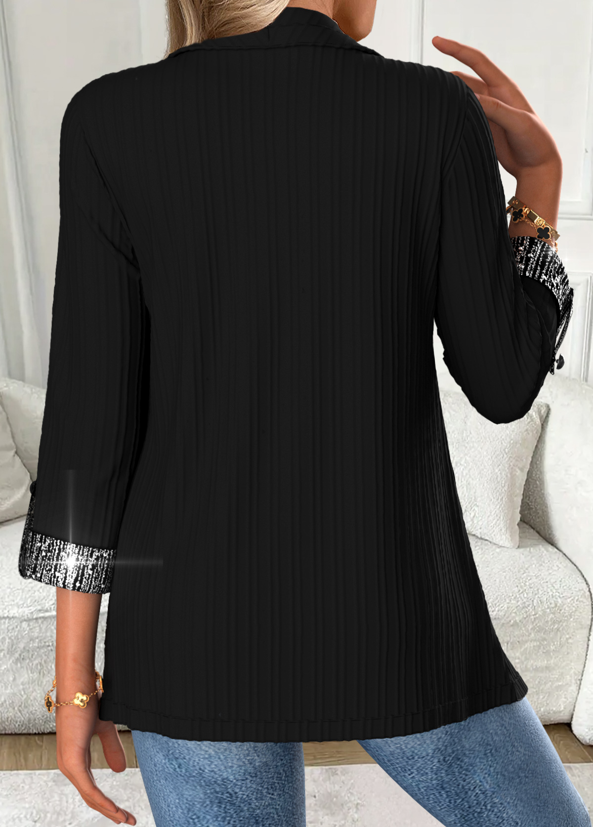 Black Tummy Coverage Half Sleeve Fake Two Piece Twinset | picture 