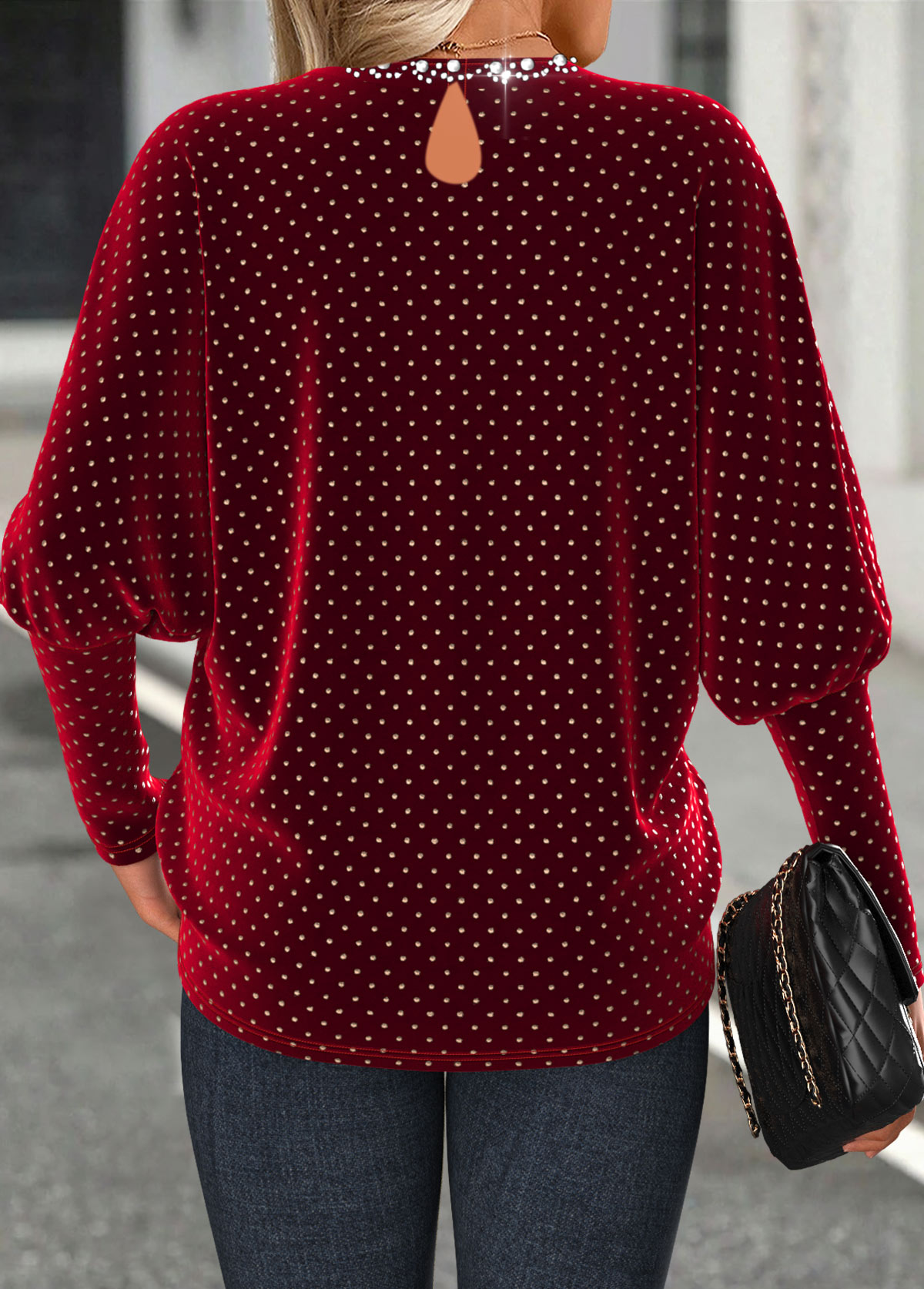 Wine Red Fake 2in1 Long Sleeve T Shirt | picture 