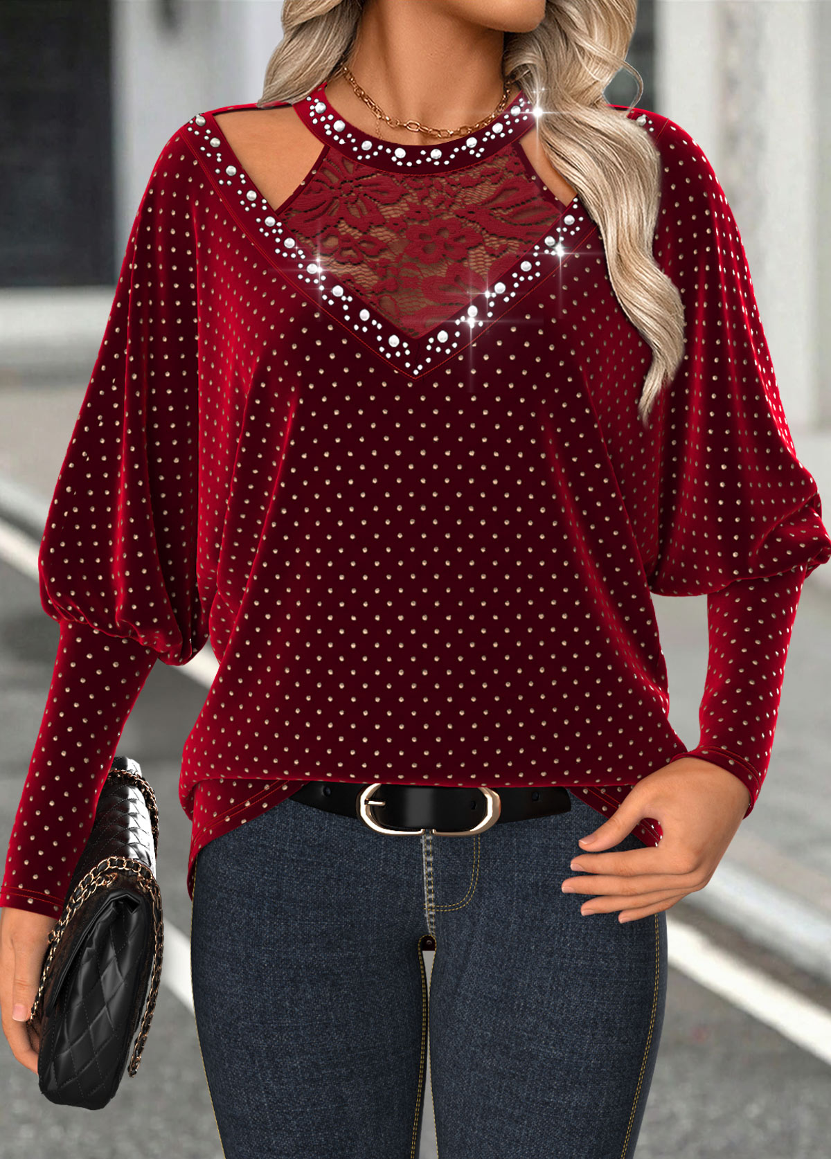 Wine Red Fake 2in1 Long Sleeve T Shirt | picture 