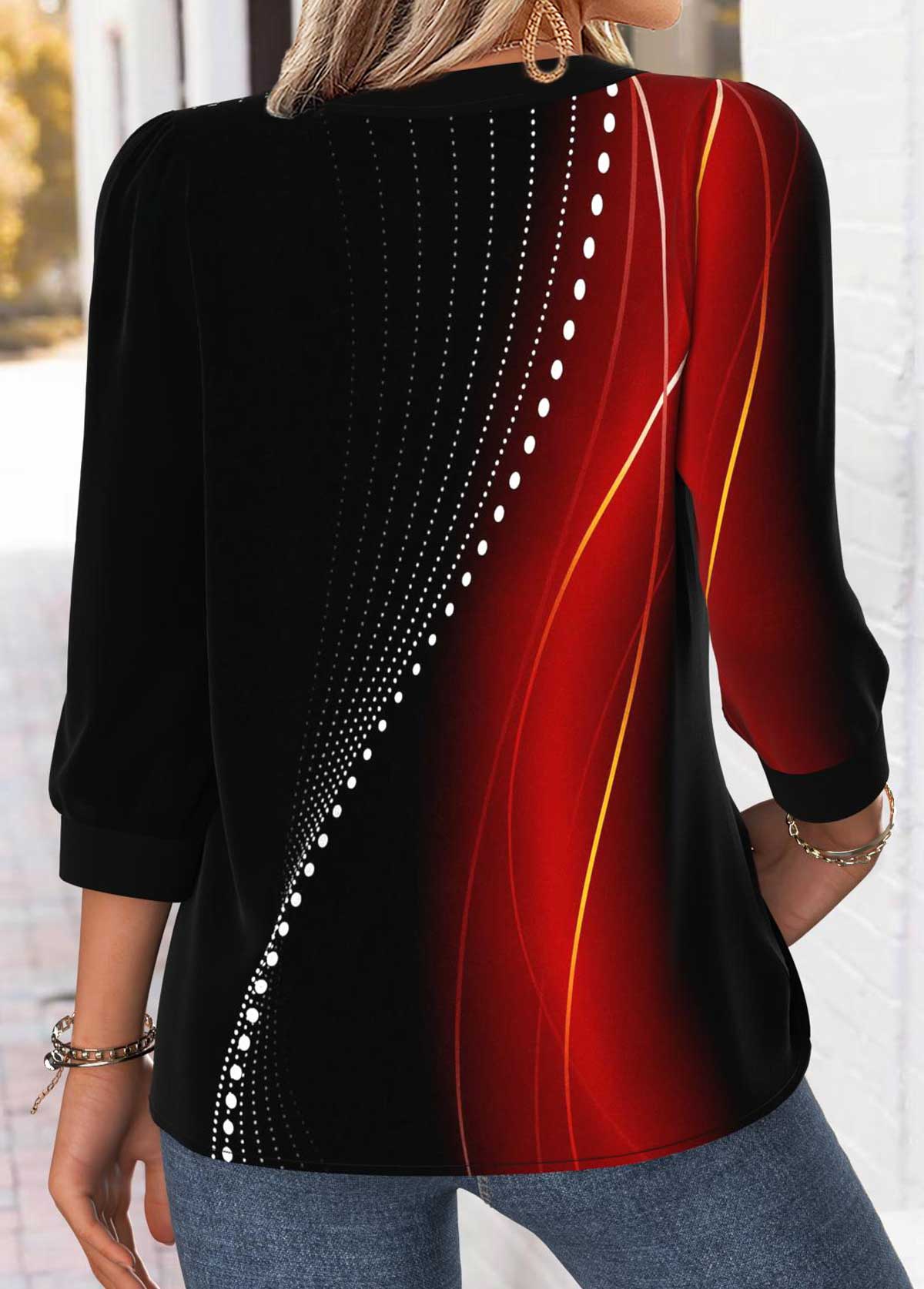 Red Tummy Coverage Ombre 3/4 Sleeve Round Neck Blouse | picture 