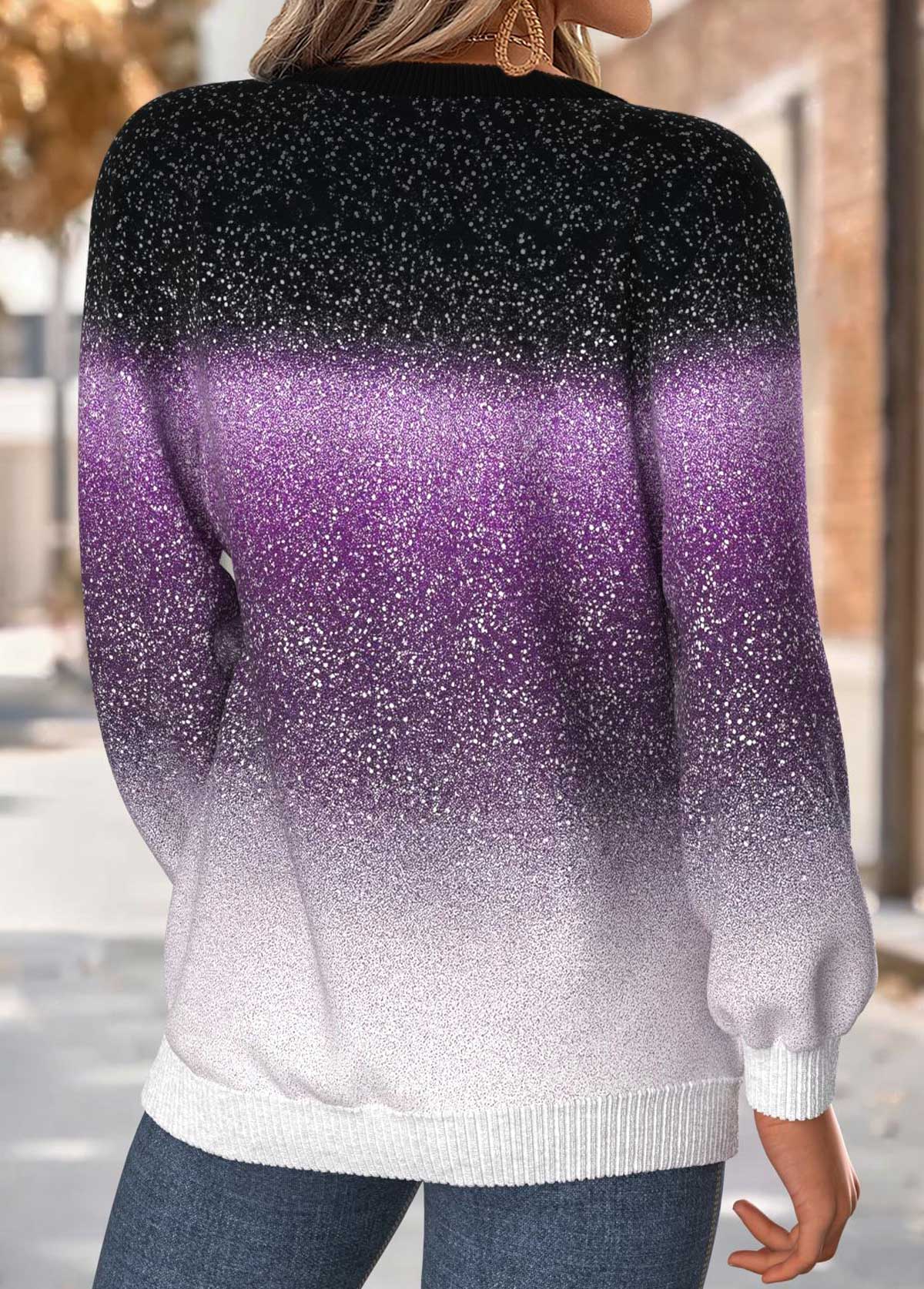 Purple Tummy Coverage Ombre Long Sleeve Round Neck Sweatshirt | picture 