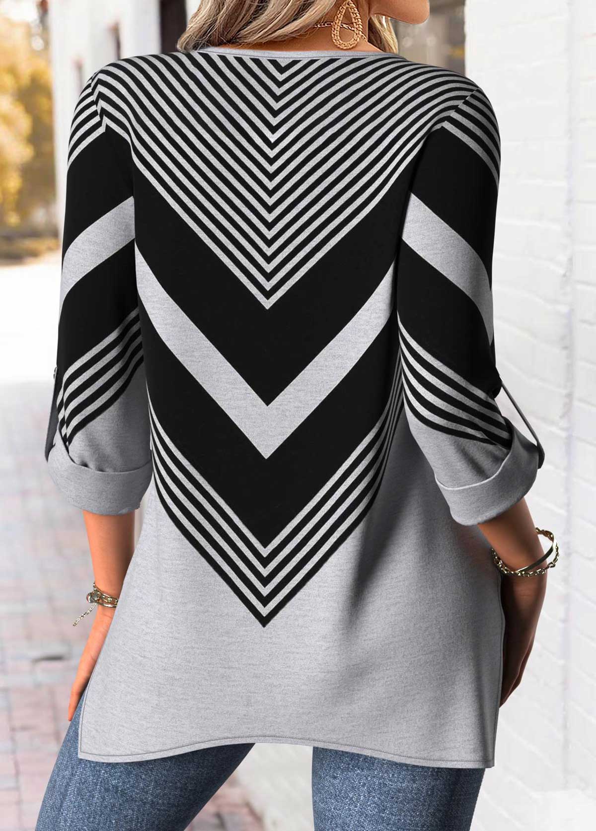 Light Grey Marl Tummy Coverage Geometric Print Blouse | picture 