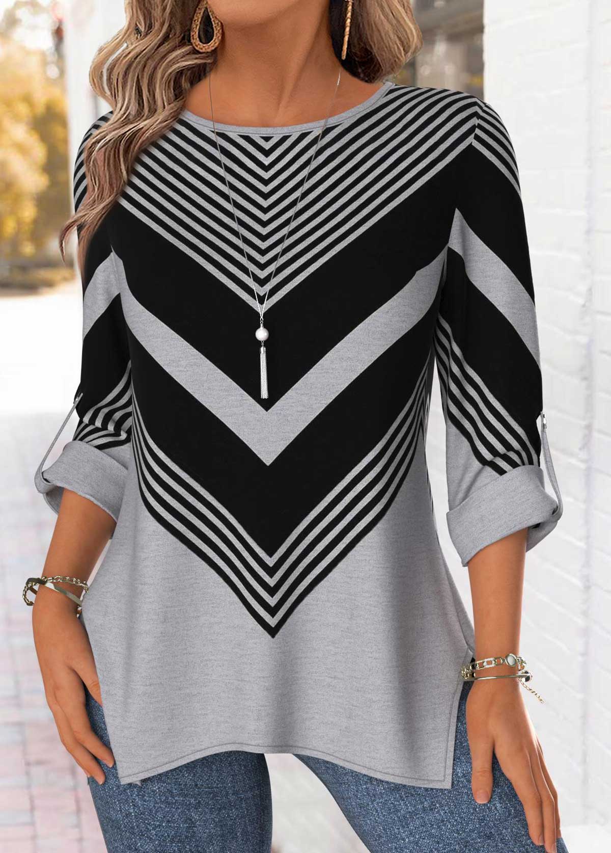 Light Grey Marl Tummy Coverage Geometric Print Blouse | picture 