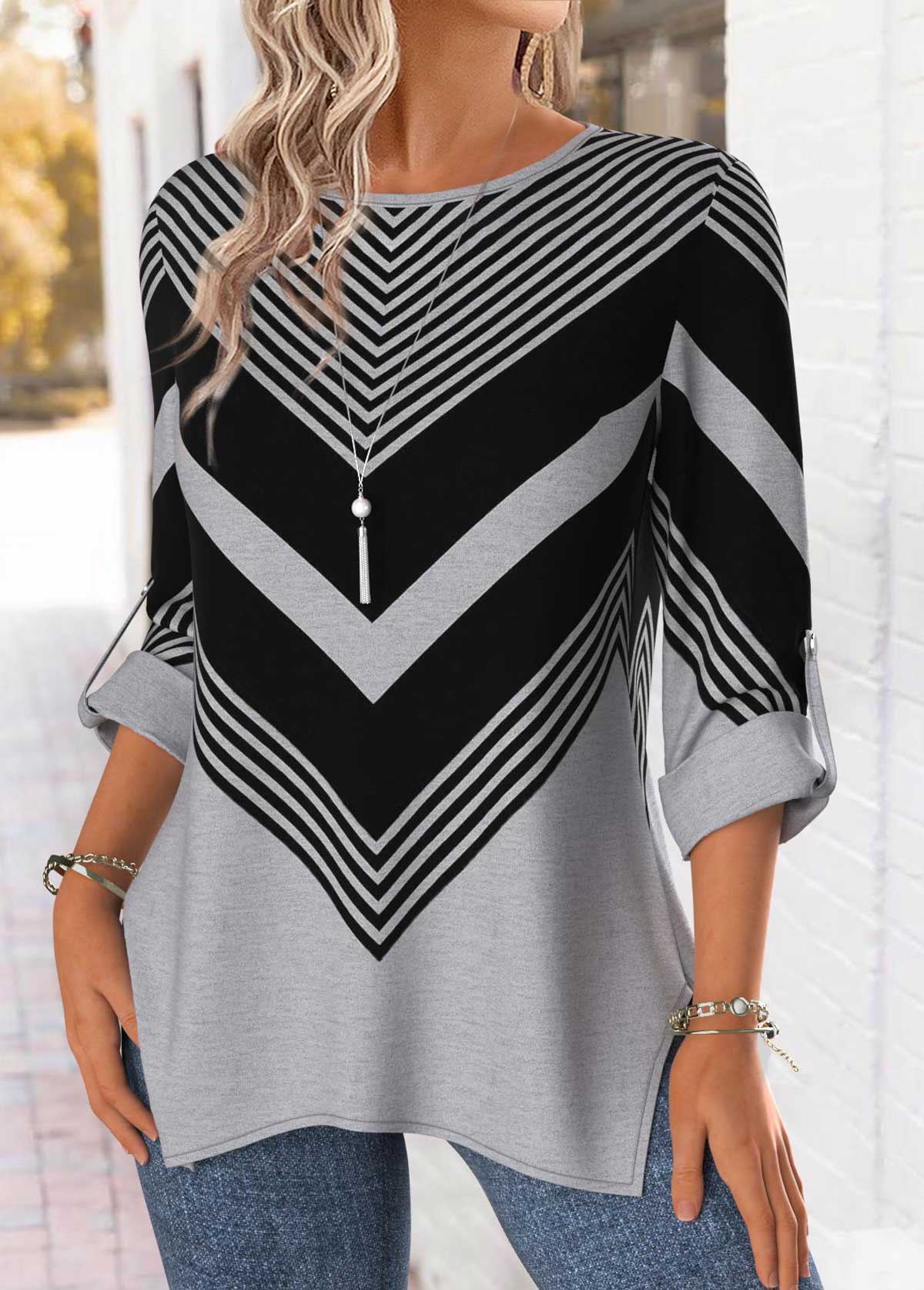 Light Grey Marl Tummy Coverage Geometric Print Blouse | picture 