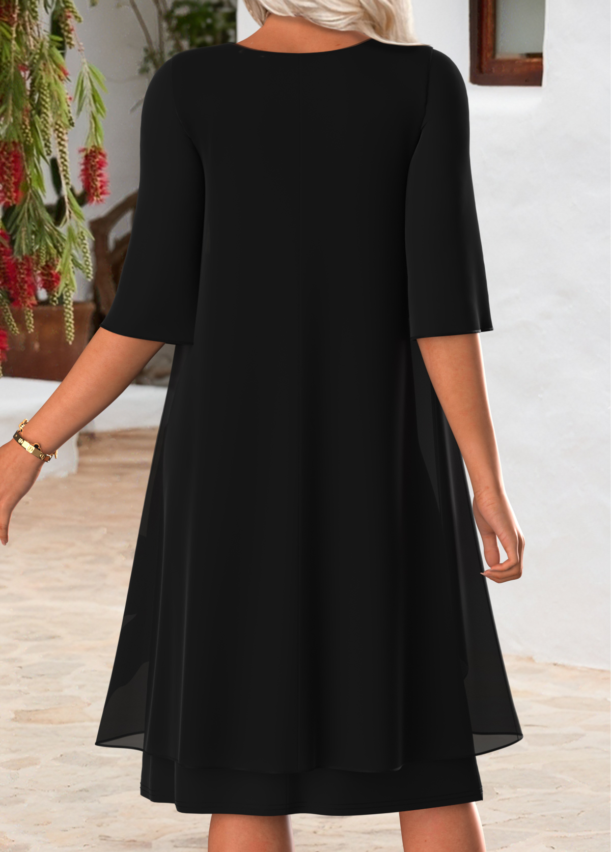 Black Tummy Coverage Floral Print Half Sleeve Dress | picture 