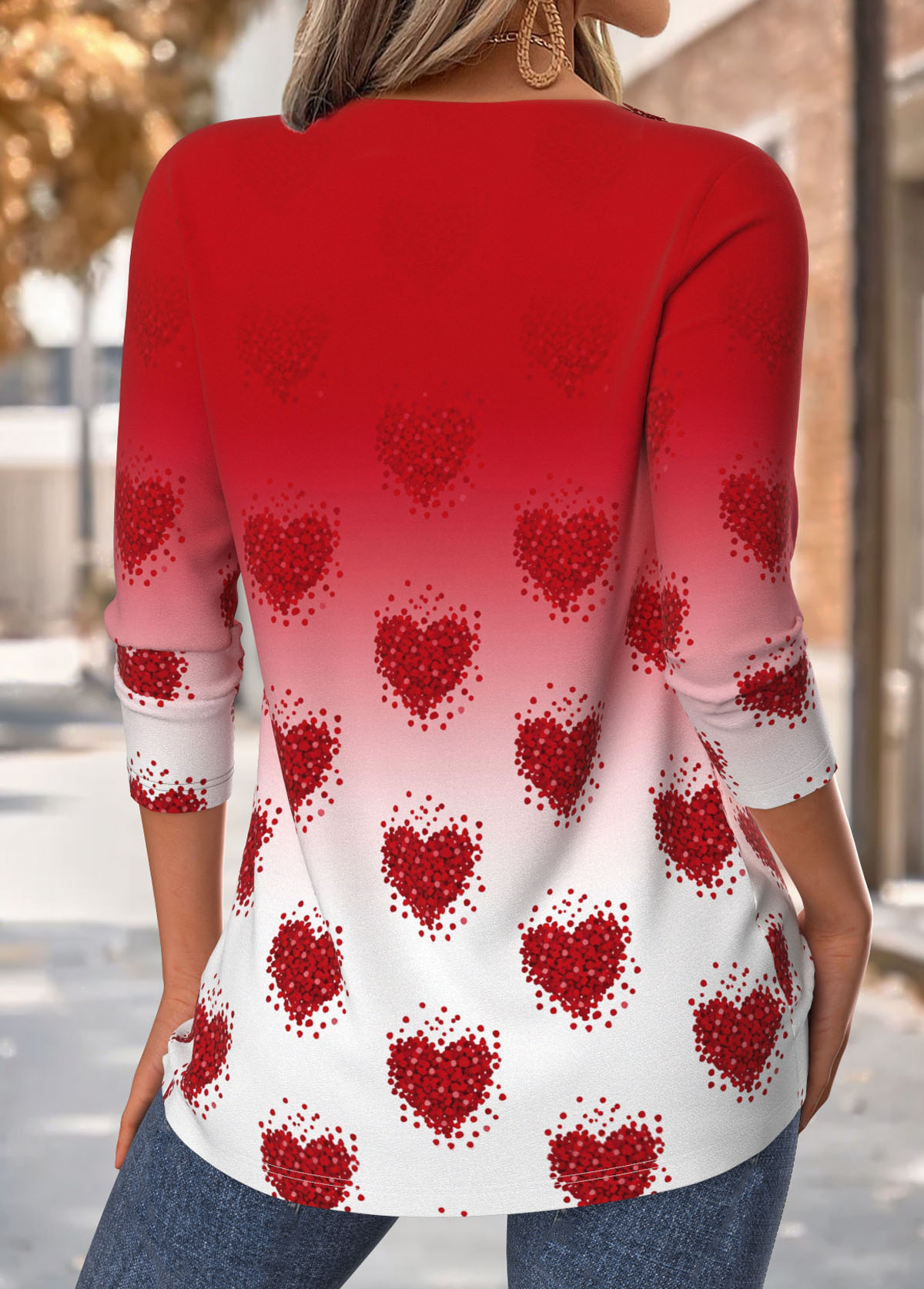 Red Tummy Coverage Heart Print Long Sleeve T Shirt | picture 