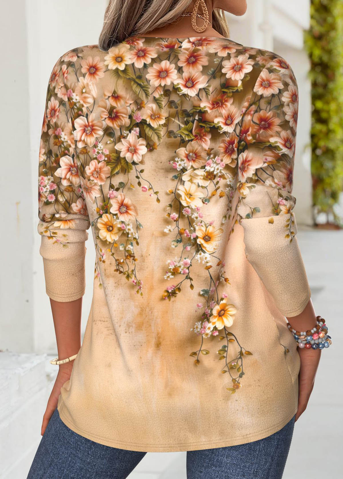 Yellow Tummy Coverage Floral Print Long Sleeve T Shirt | picture 