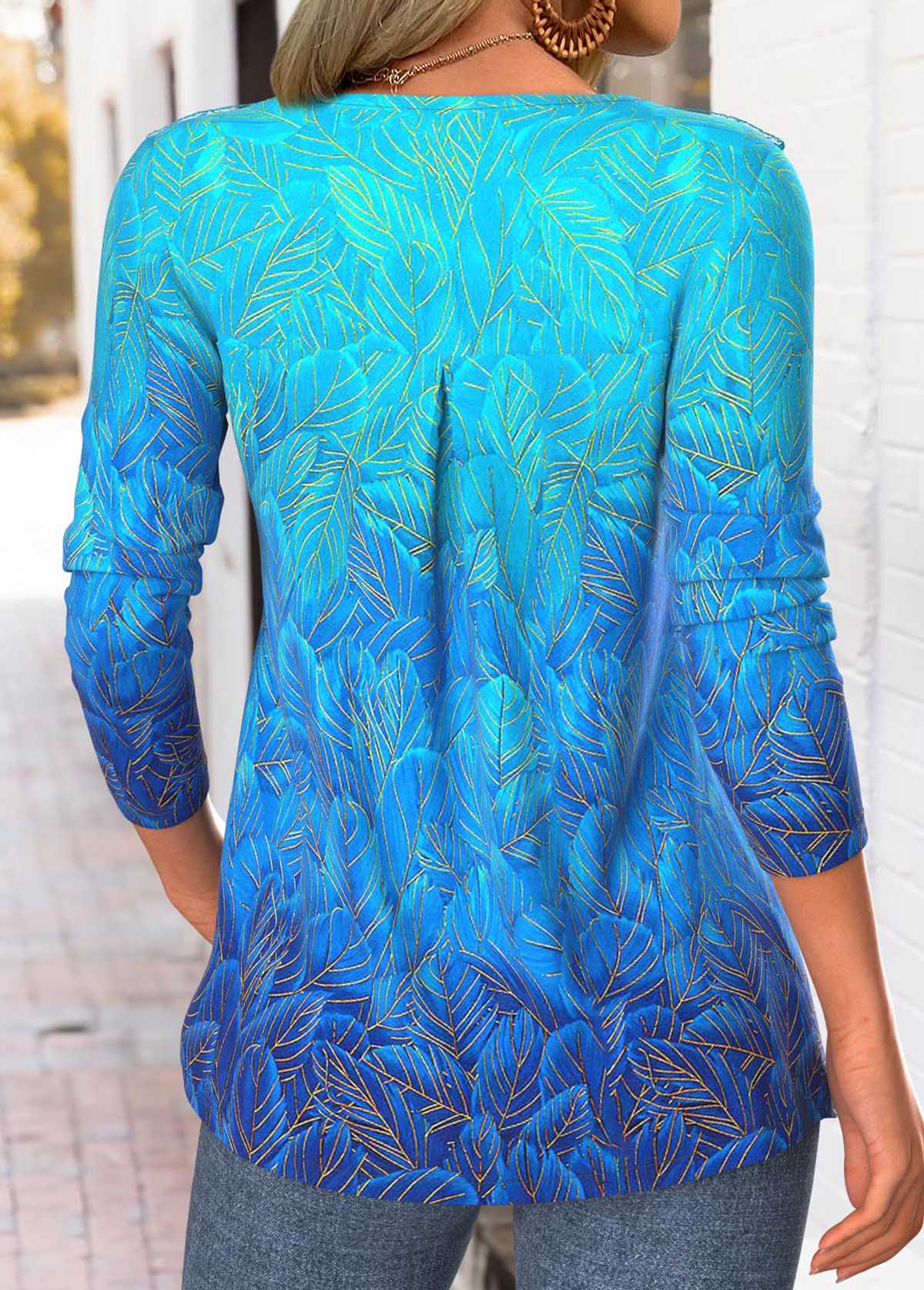 Sky Blue Tummy Coverage Ombre Long Sleeve T Shirt | picture 