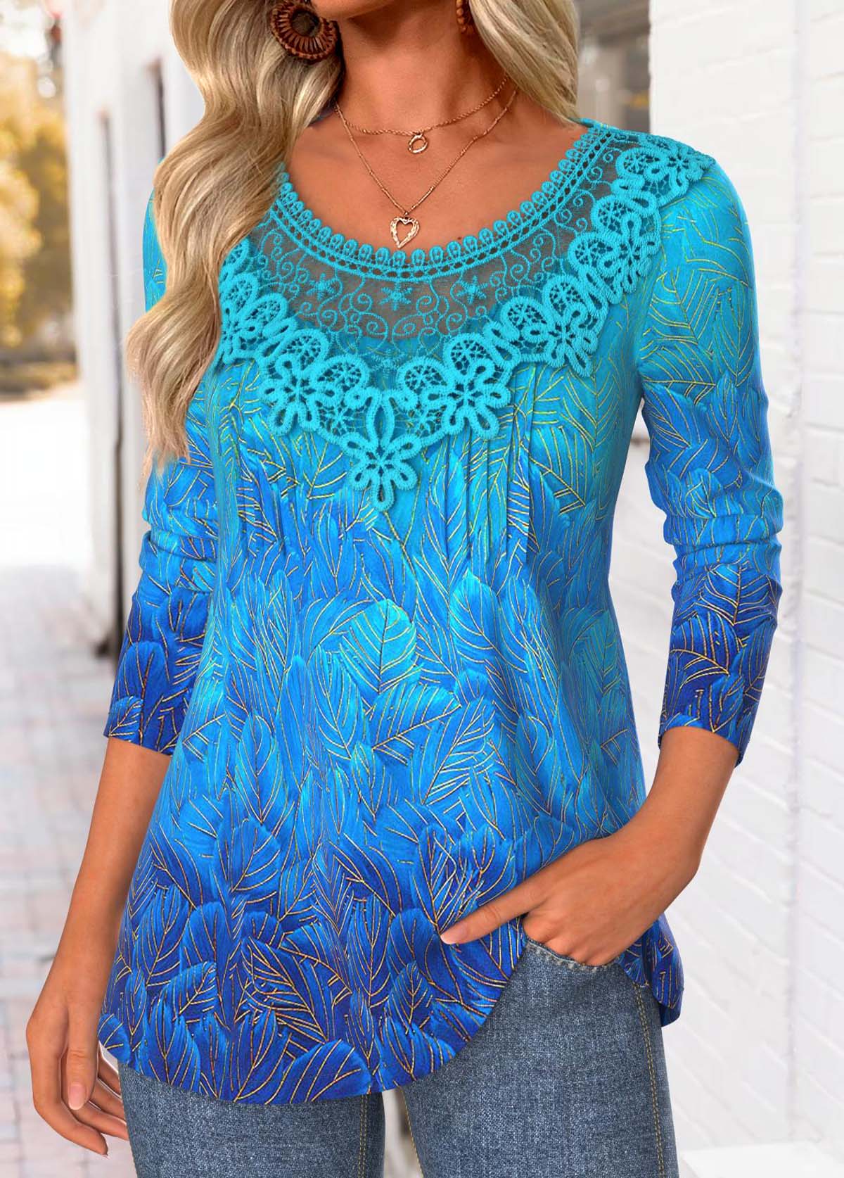 Sky Blue Tummy Coverage Ombre Long Sleeve T Shirt | picture 