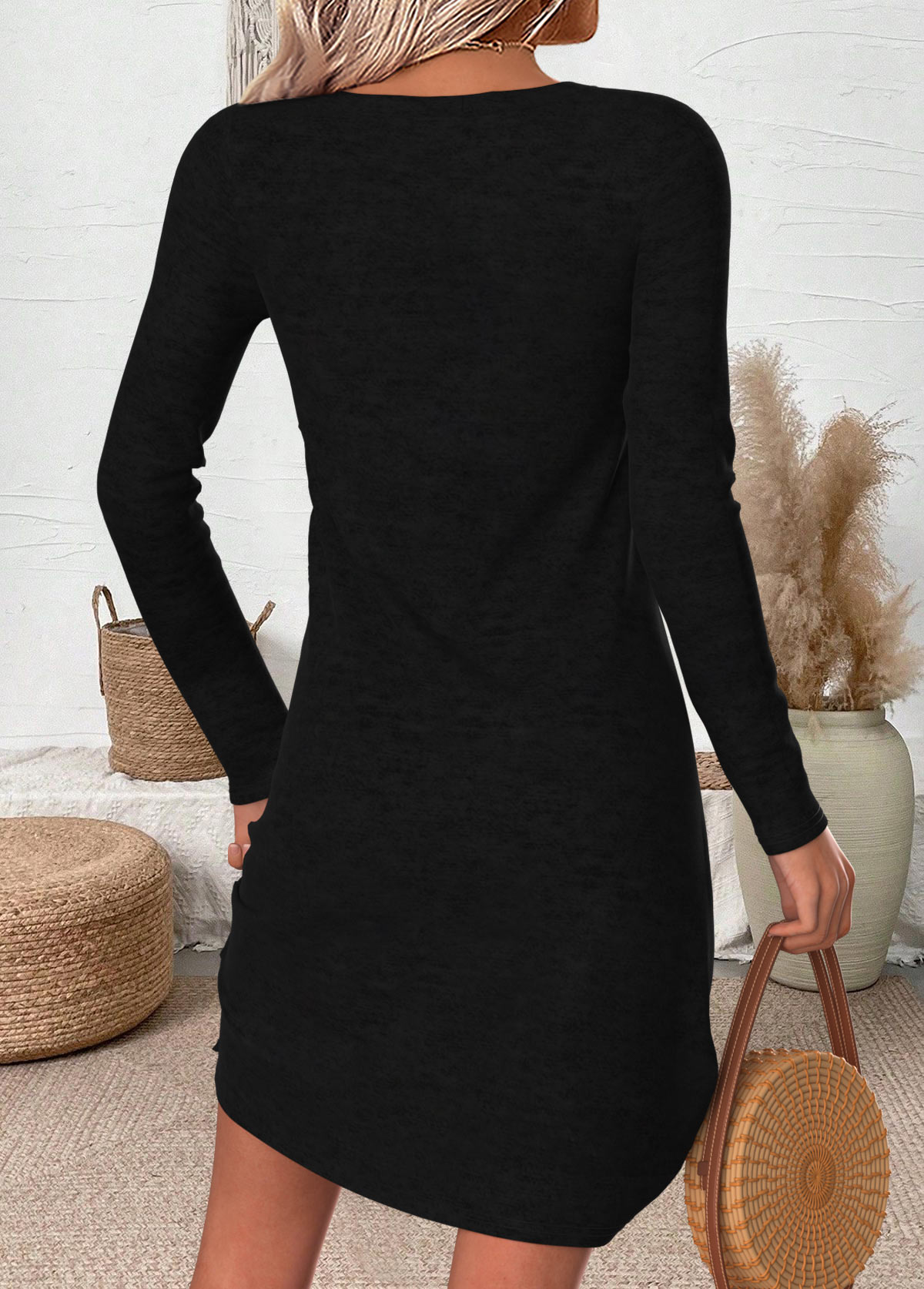 Black Tummy Coverage Graffiti Print Short Long Sleeve Dress | picture 