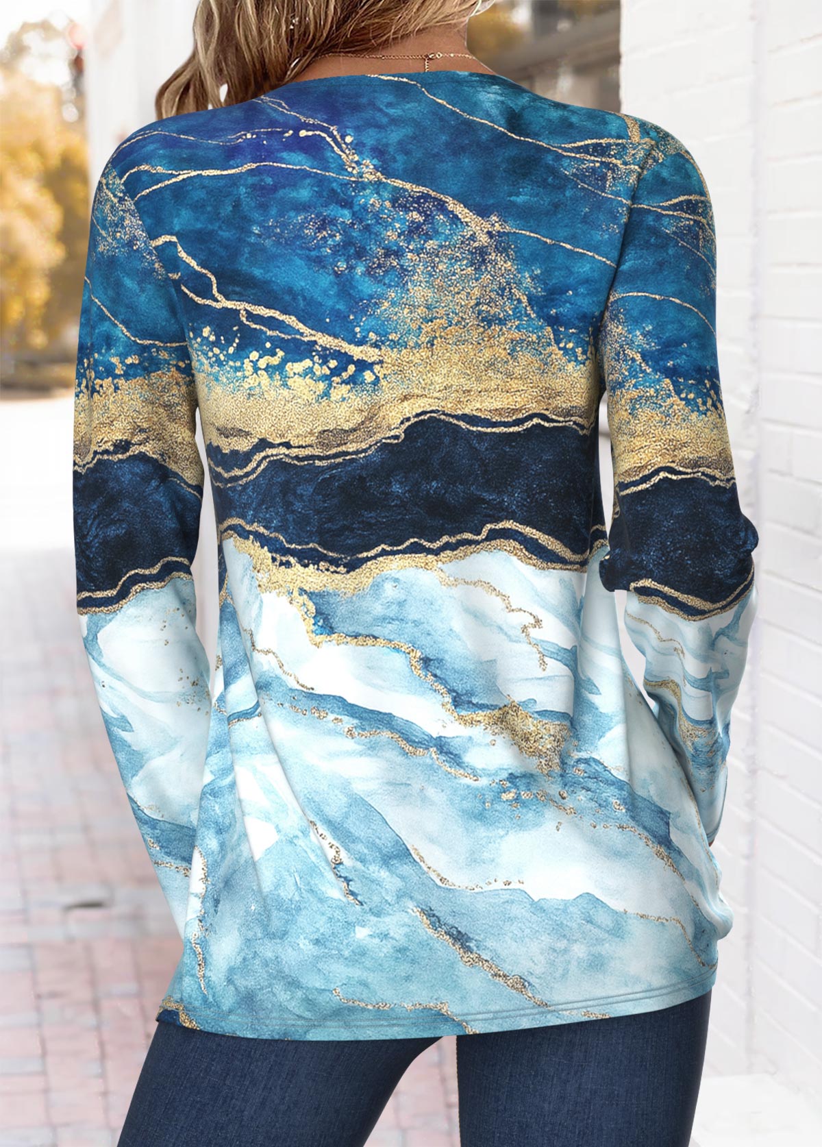 Blue Tummy Coverage Ombre Long Sleeve T Shirt | picture 