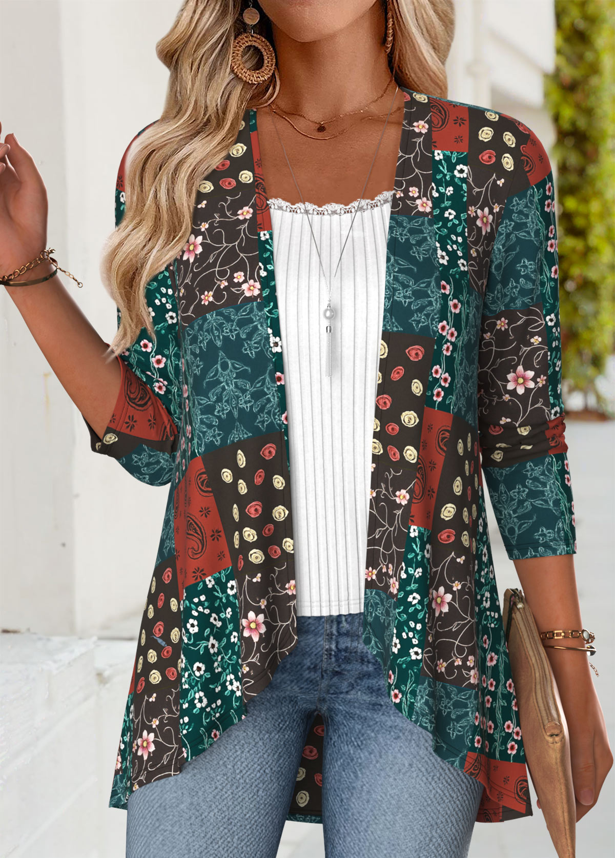 Multi Color Tummy Coverage Fake Two Piece Twinset | picture 