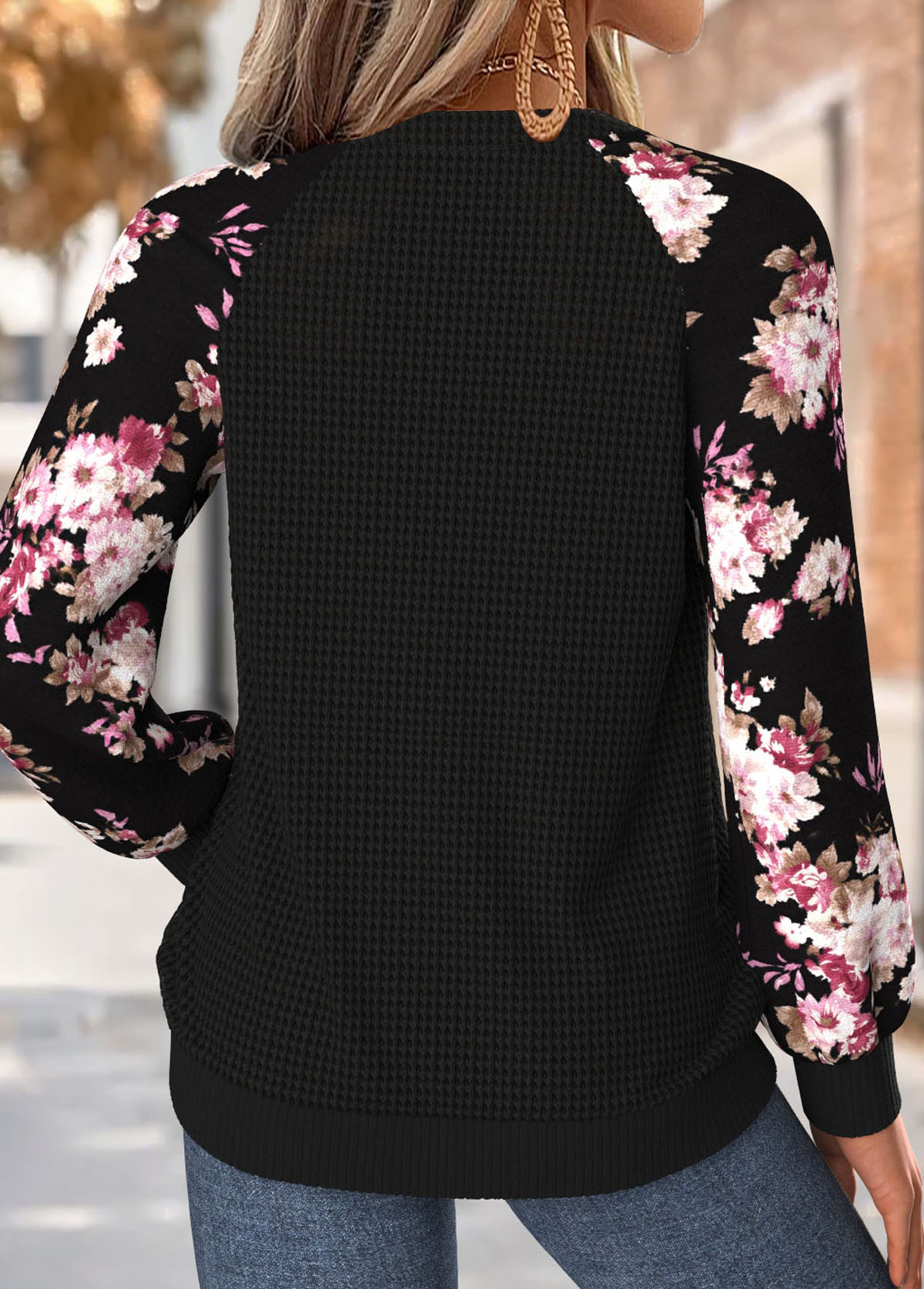 Light Pink Tummy Coverage Floral Print Long Sleeve Sweatshirt | picture 