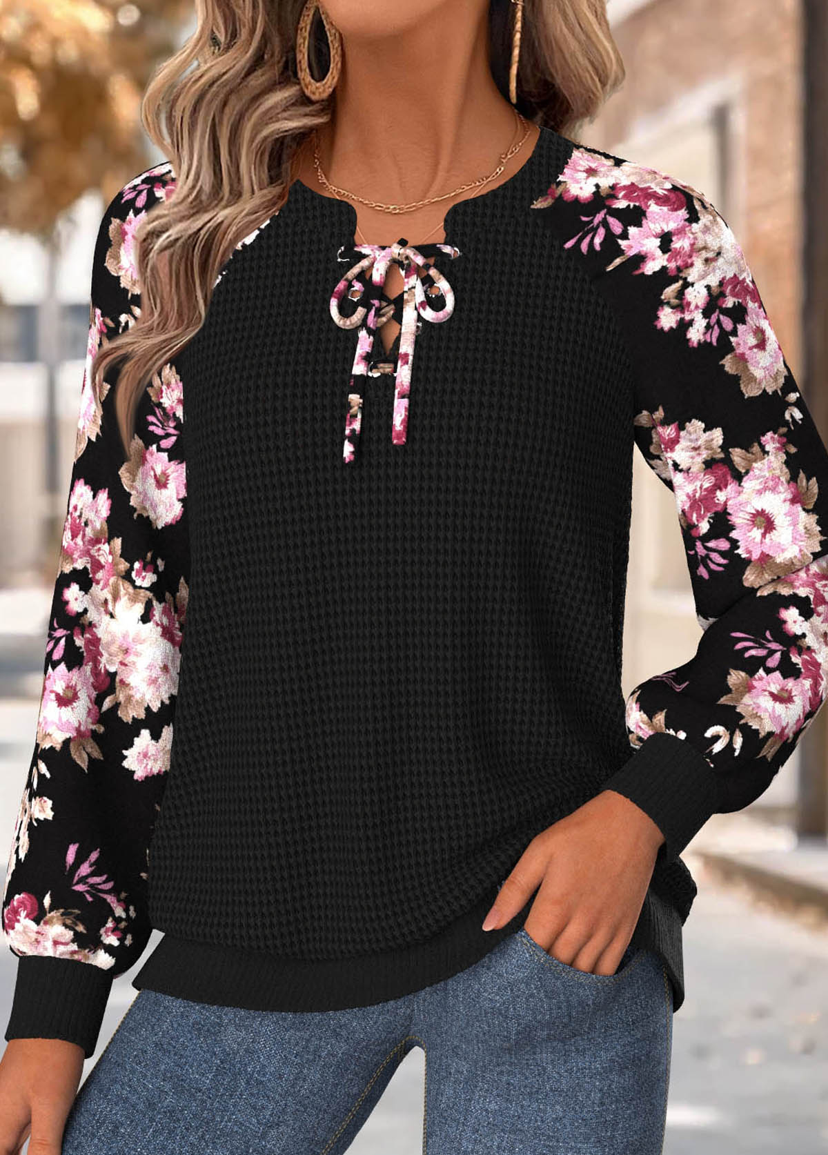 Light Pink Tummy Coverage Floral Print Long Sleeve Sweatshirt | picture 