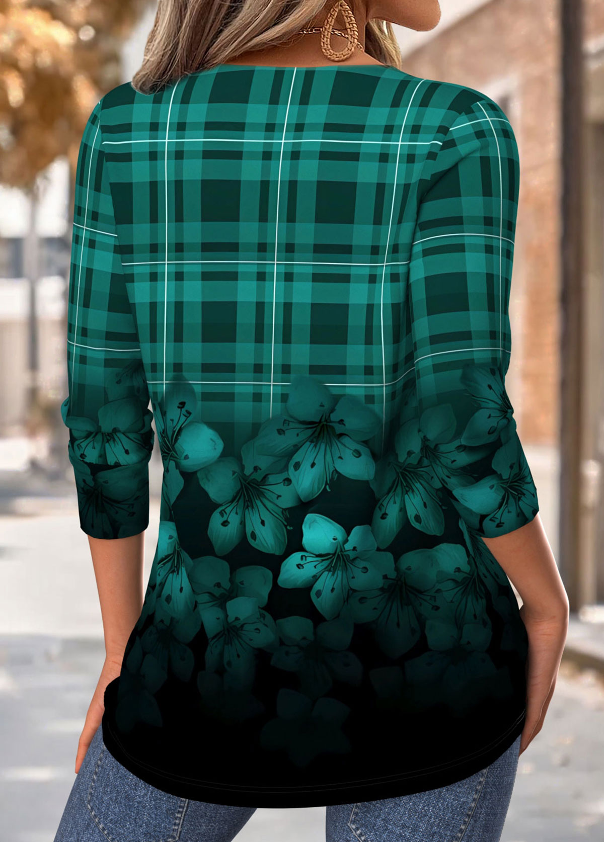 Green Tummy Coverage Plaid Long Sleeve T Shirt | picture 
