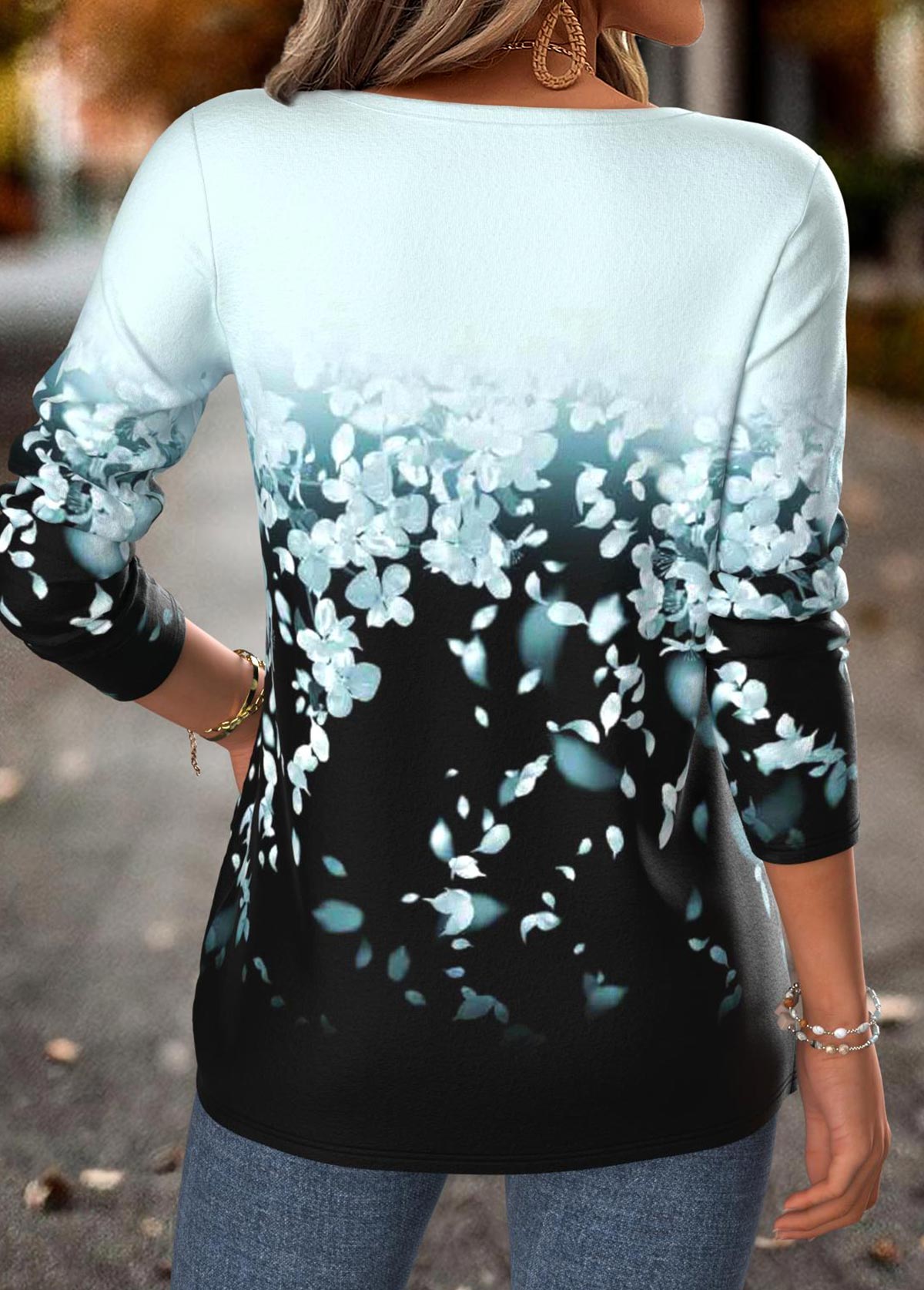 Light Blue Tummy Coverage Floral Print T Shirt | picture 