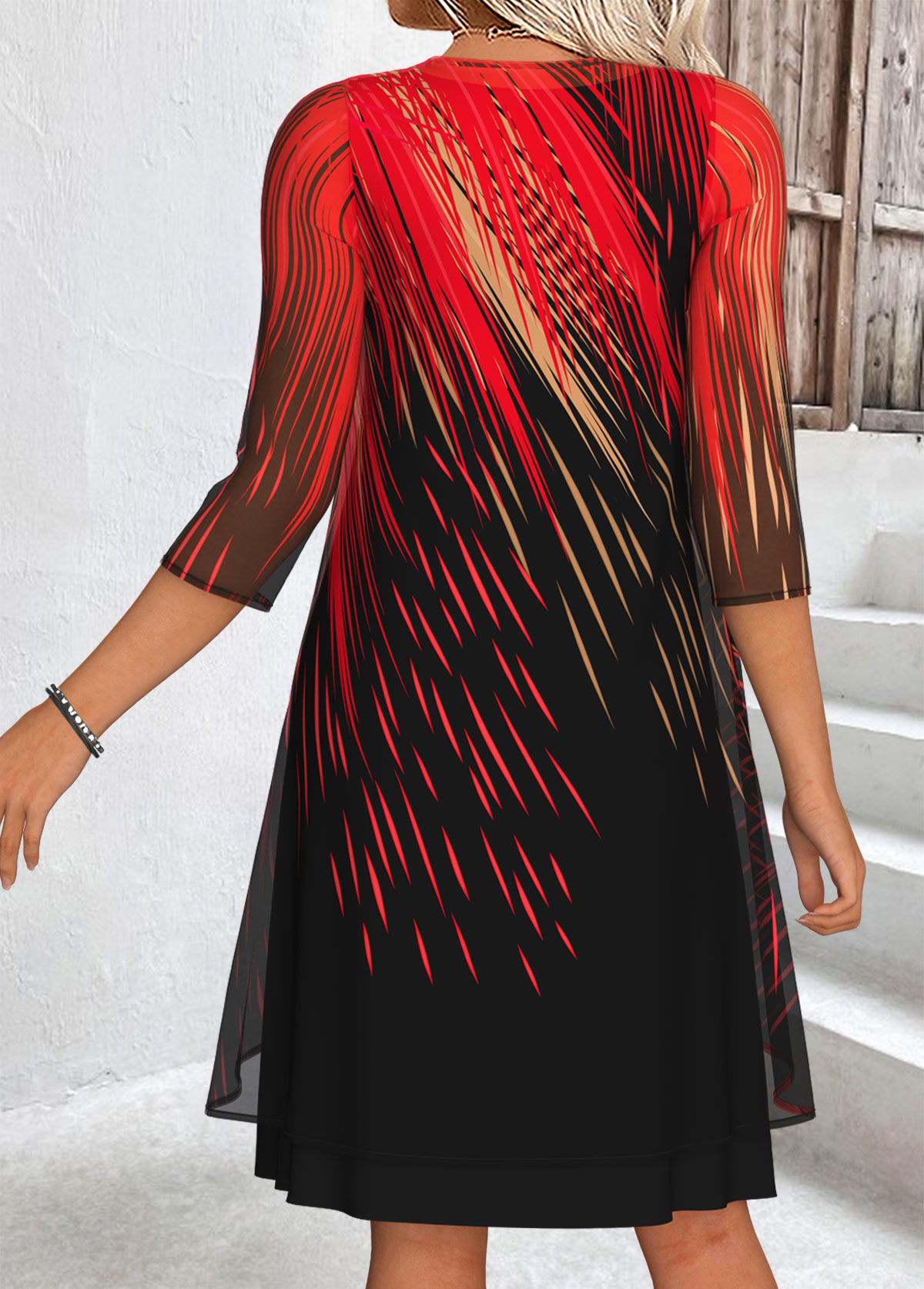 Black Tummy Coverage Ombre 3/4 Sleeve Dress and Cardigan | picture 